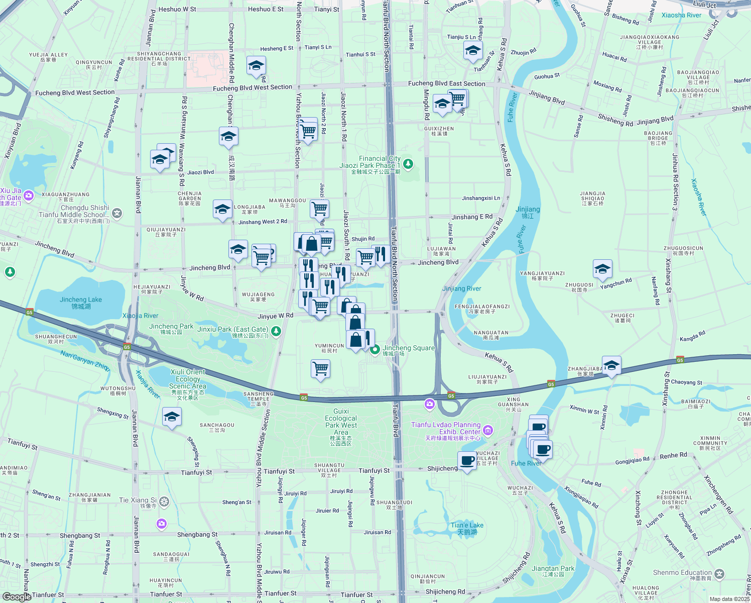 map of restaurants, bars, coffee shops, grocery stores, and more near in Chengdu