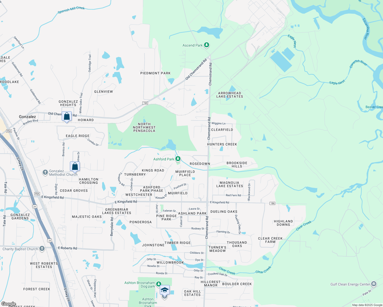 map of restaurants, bars, coffee shops, grocery stores, and more near 2524 Rosedown Drive in Gonzalez