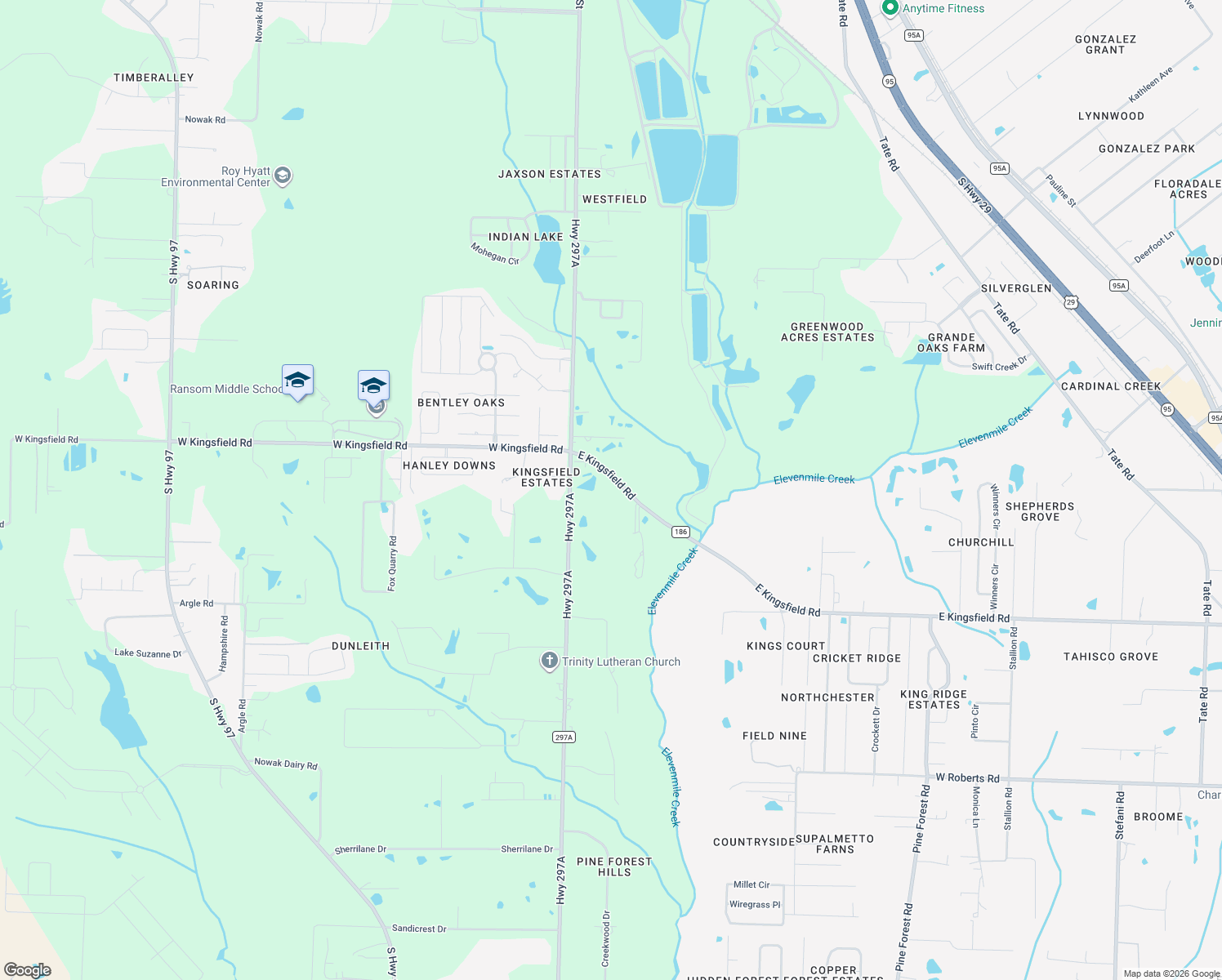 map of restaurants, bars, coffee shops, grocery stores, and more near 197 West Kingsfield Road in Escambia County