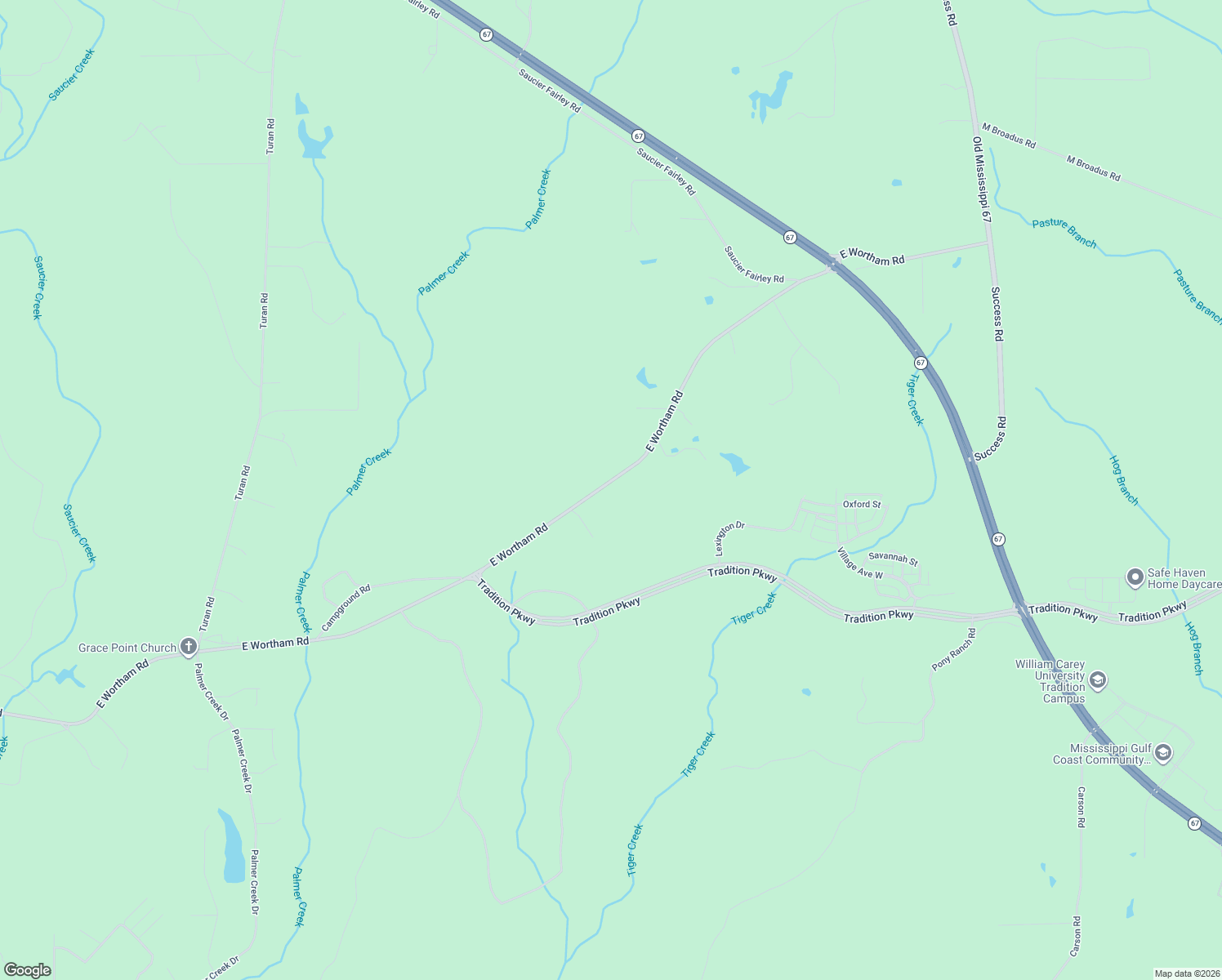 map of restaurants, bars, coffee shops, grocery stores, and more near 13651 East Wortham Road in Saucier