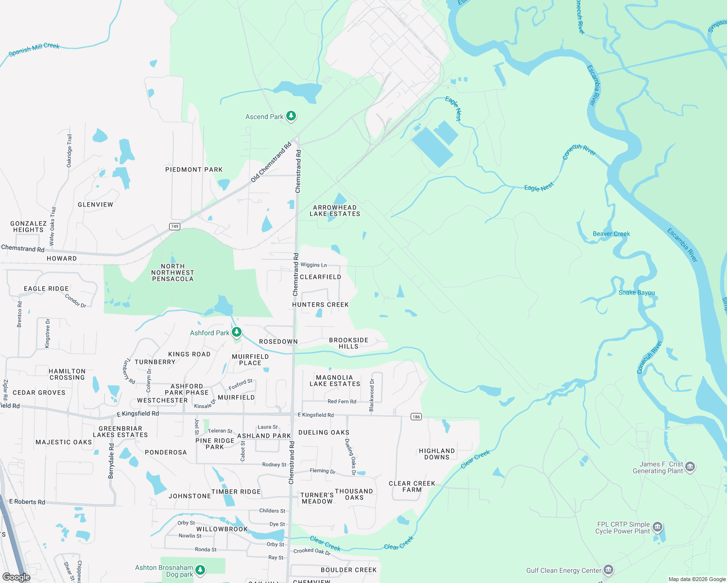map of restaurants, bars, coffee shops, grocery stores, and more near 3261 Wiggins Lane in Escambia County