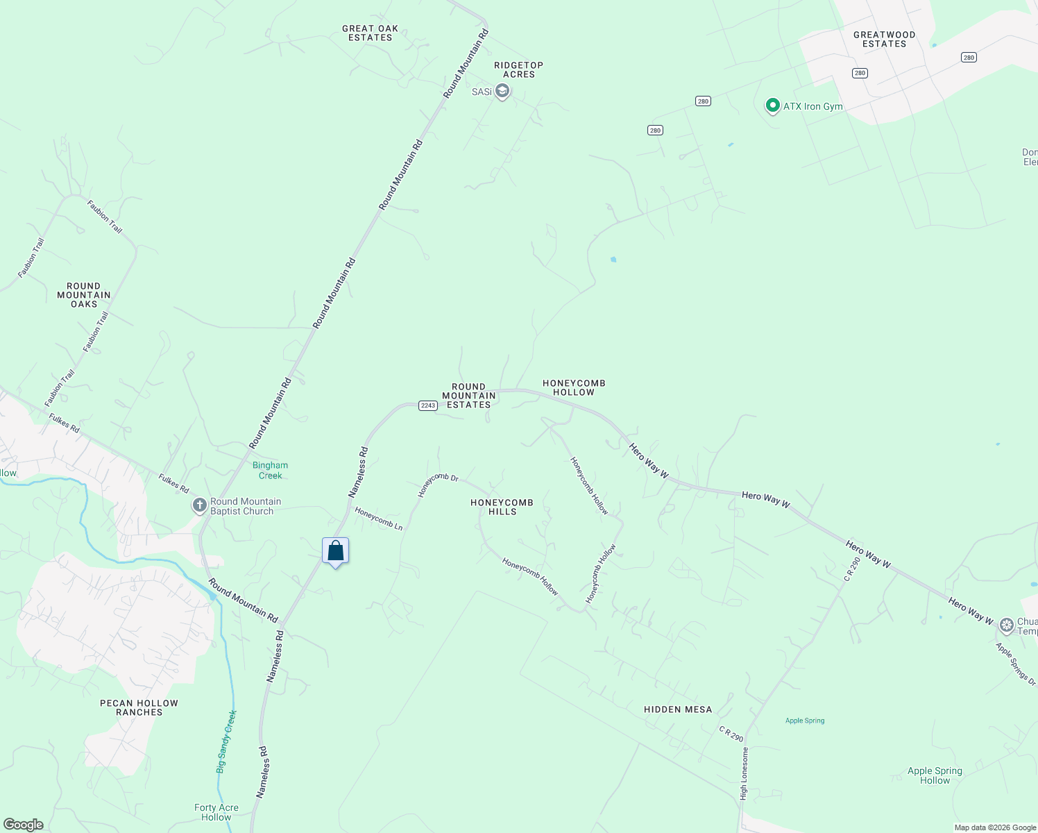 map of restaurants, bars, coffee shops, grocery stores, and more near 22007 Nameless Road in Leander