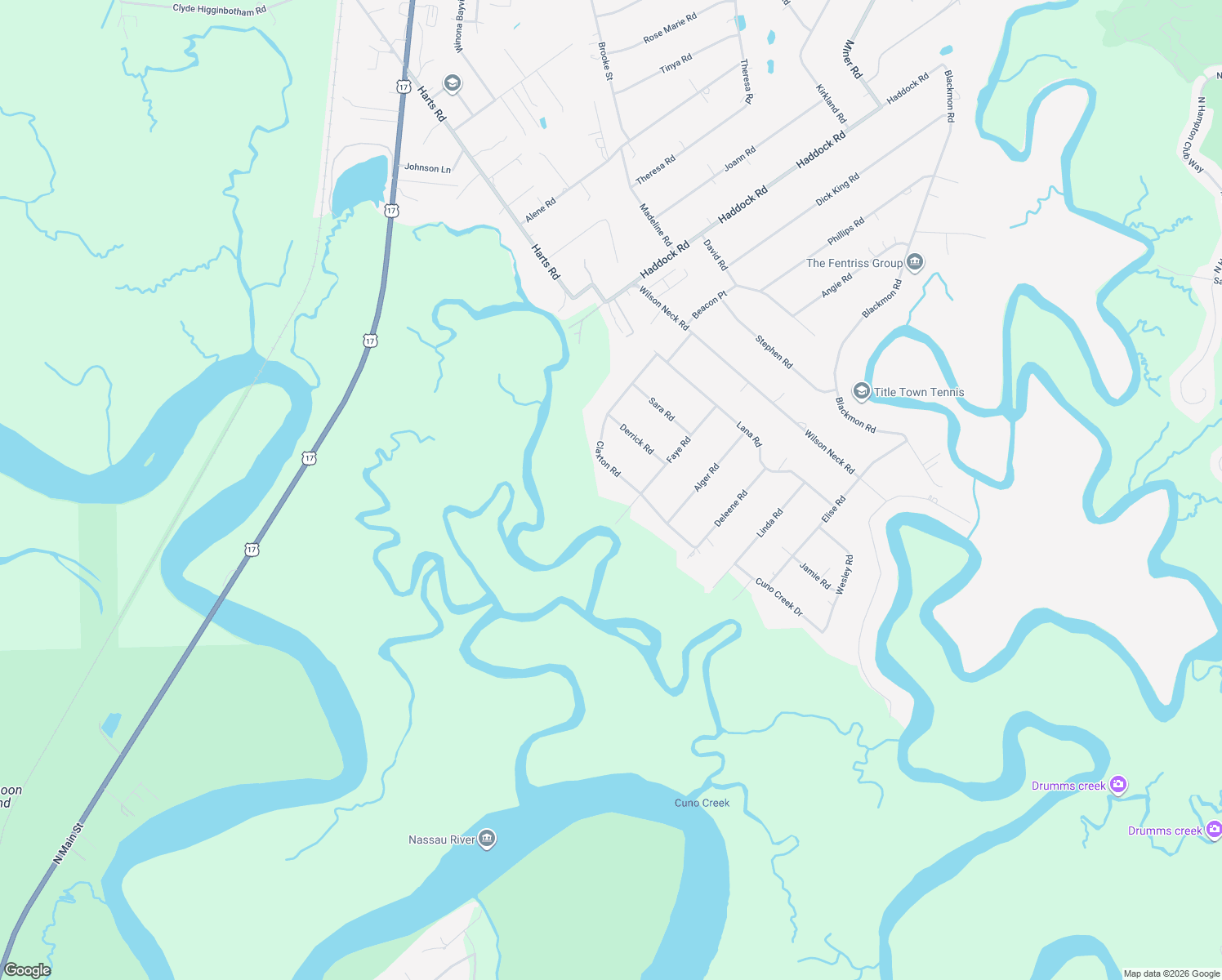 map of restaurants, bars, coffee shops, grocery stores, and more near 1335 Claxton Road in Yulee