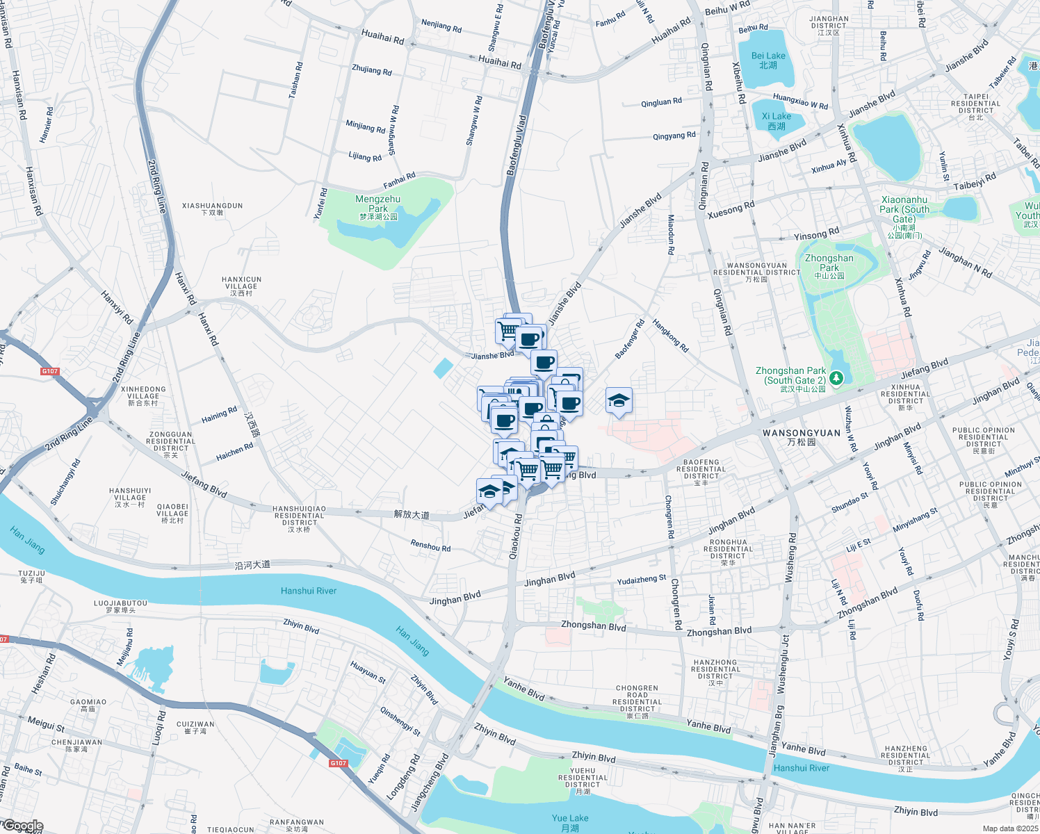 map of restaurants, bars, coffee shops, grocery stores, and more near Ying Fang Ce Lu in Wu Han Shi