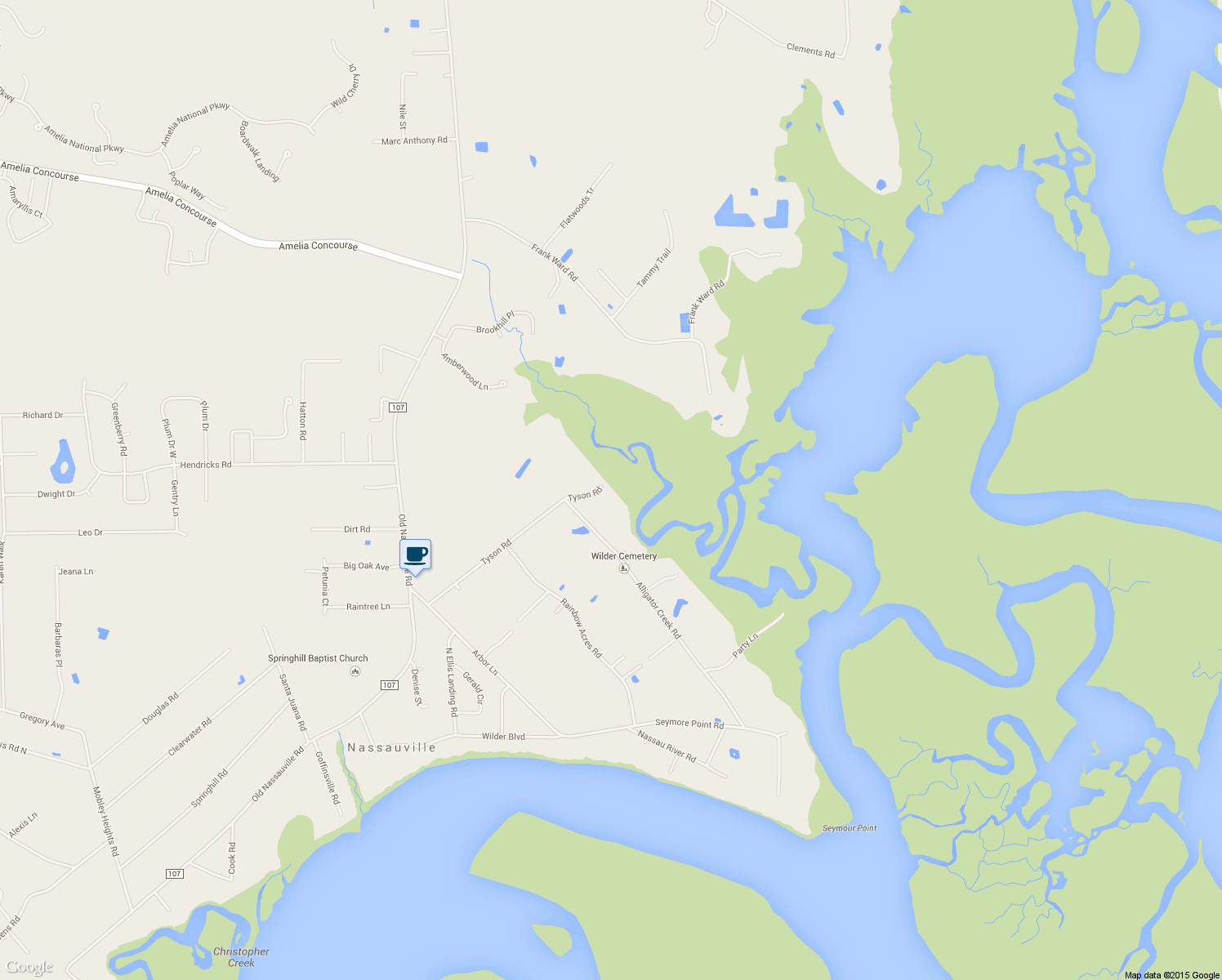 map of restaurants, bars, coffee shops, grocery stores, and more near 95722 Tyson Road in Fernandina Beach