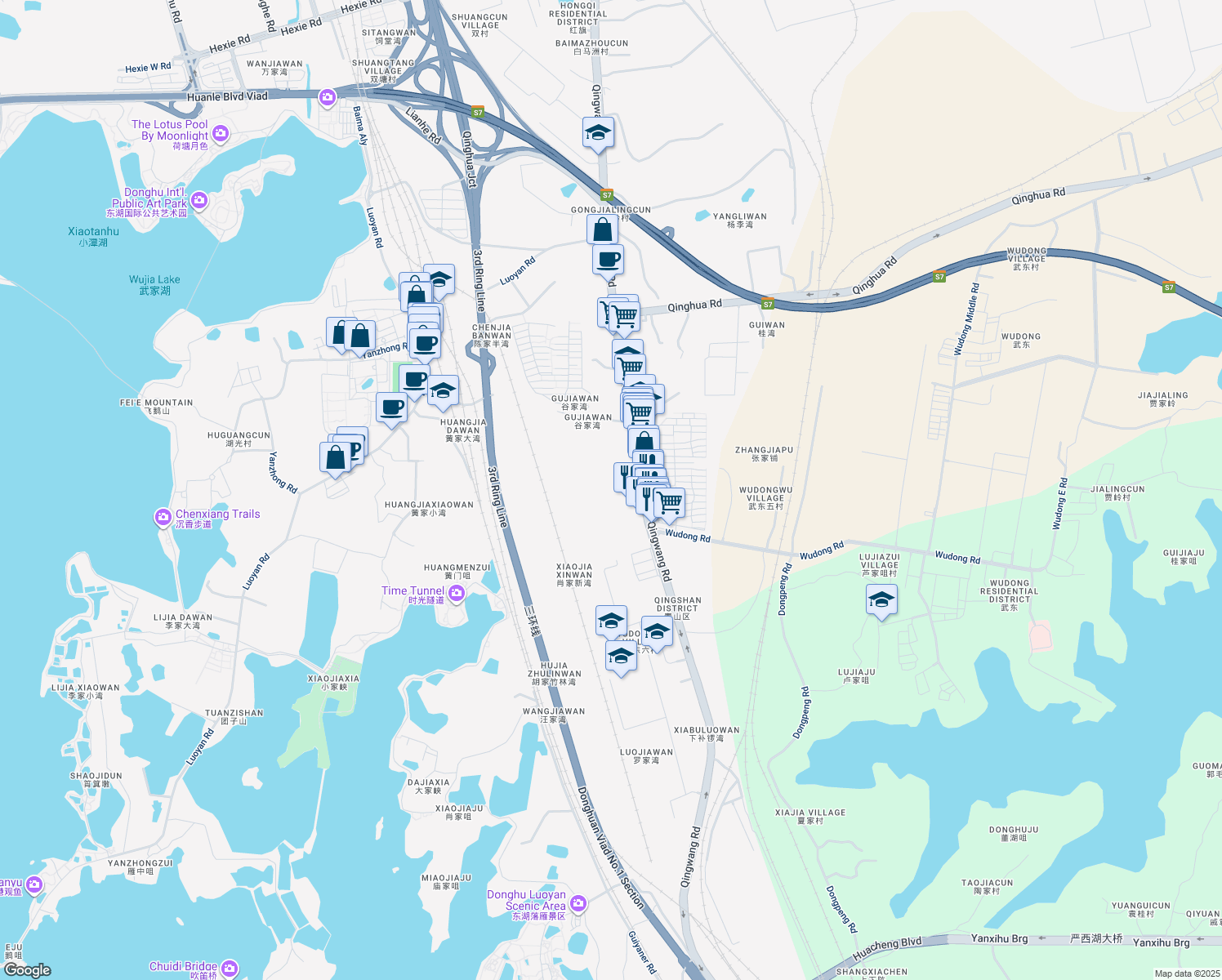 map of restaurants, bars, coffee shops, grocery stores, and more near in Wuhan