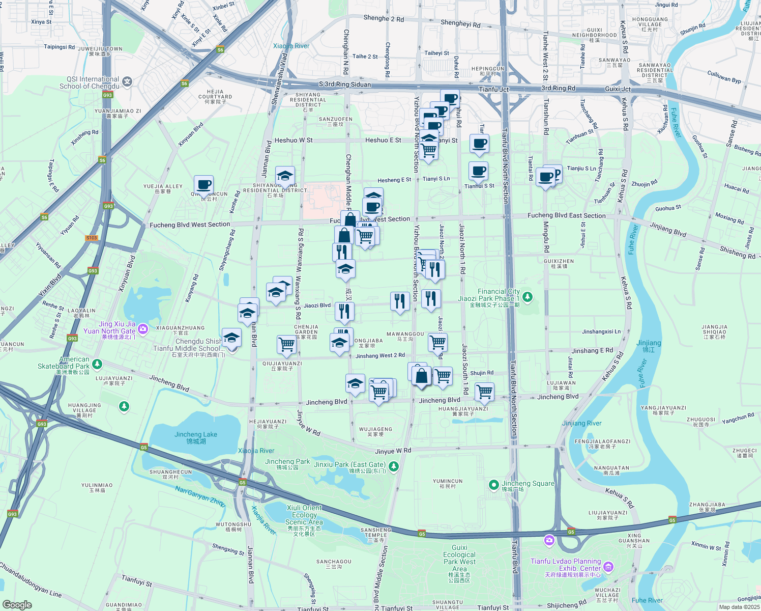 map of restaurants, bars, coffee shops, grocery stores, and more near Jiao Zi Da Dao in Cheng Du Shi