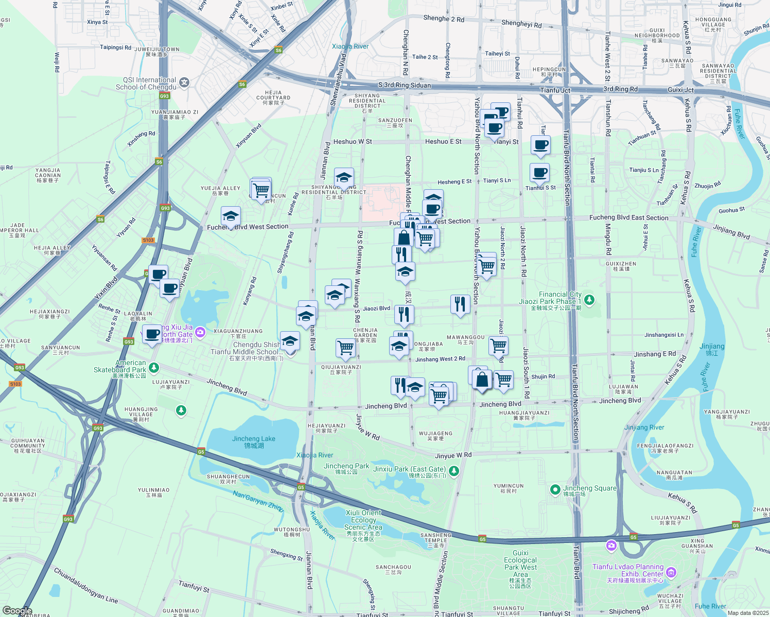 map of restaurants, bars, coffee shops, grocery stores, and more near Jiao Zi Da Dao in Cheng Du Shi