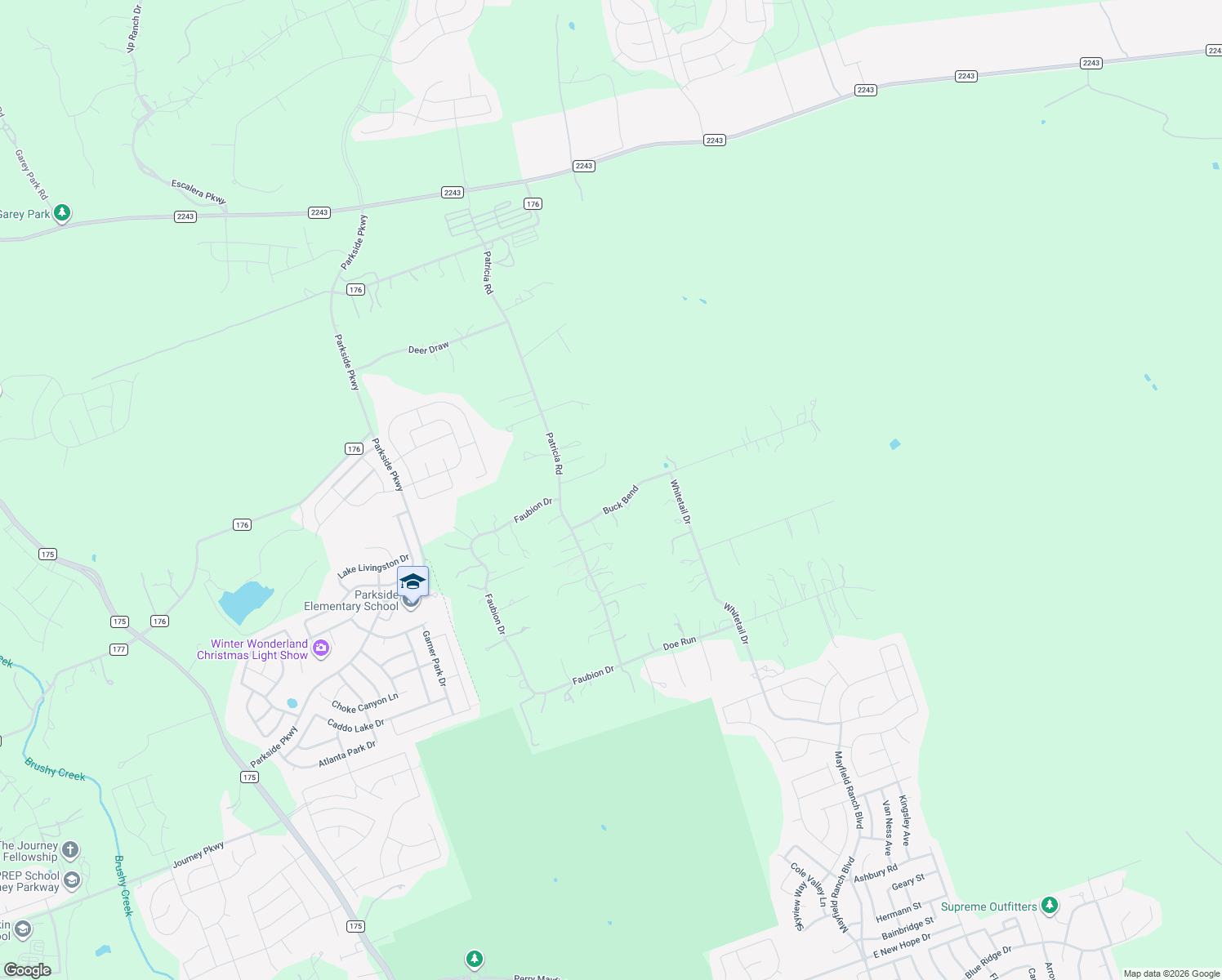 map of restaurants, bars, coffee shops, grocery stores, and more near 207 Buck Bend in Georgetown