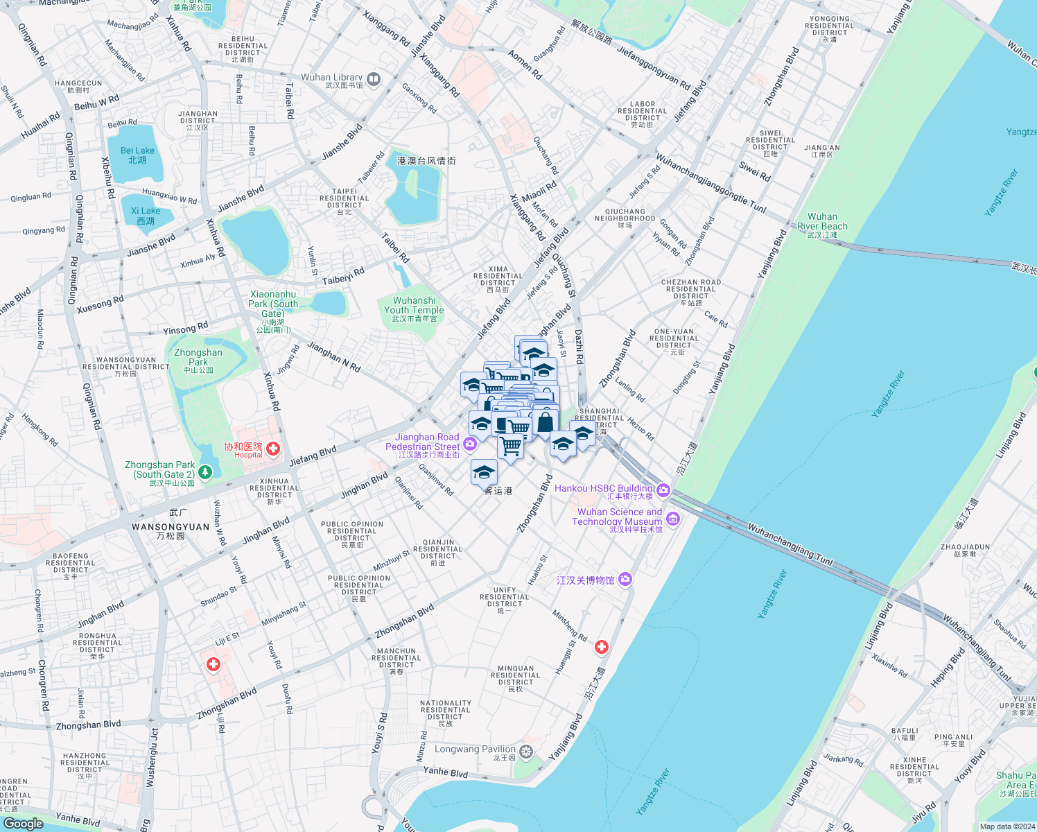 map of restaurants, bars, coffee shops, grocery stores, and more near Hui Tong Lu in Wu Han Shi