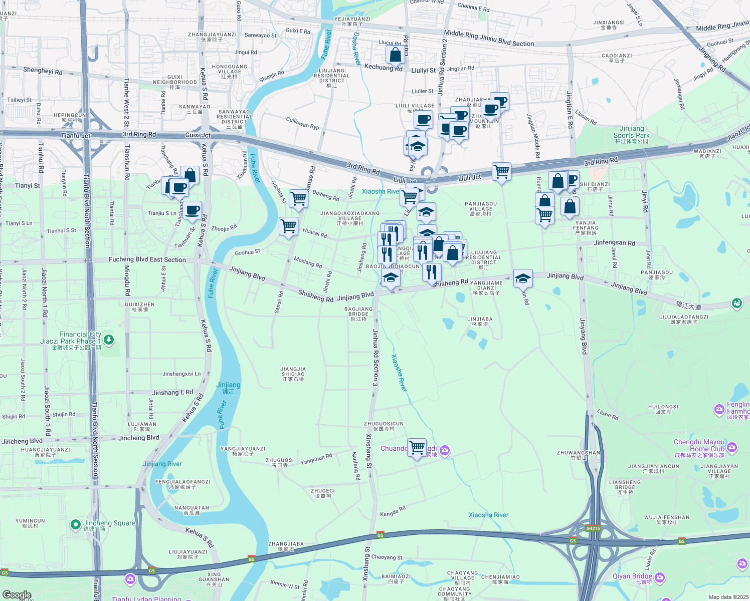 map of restaurants, bars, coffee shops, grocery stores, and more near Jin Hua Lu in Cheng Du Shi