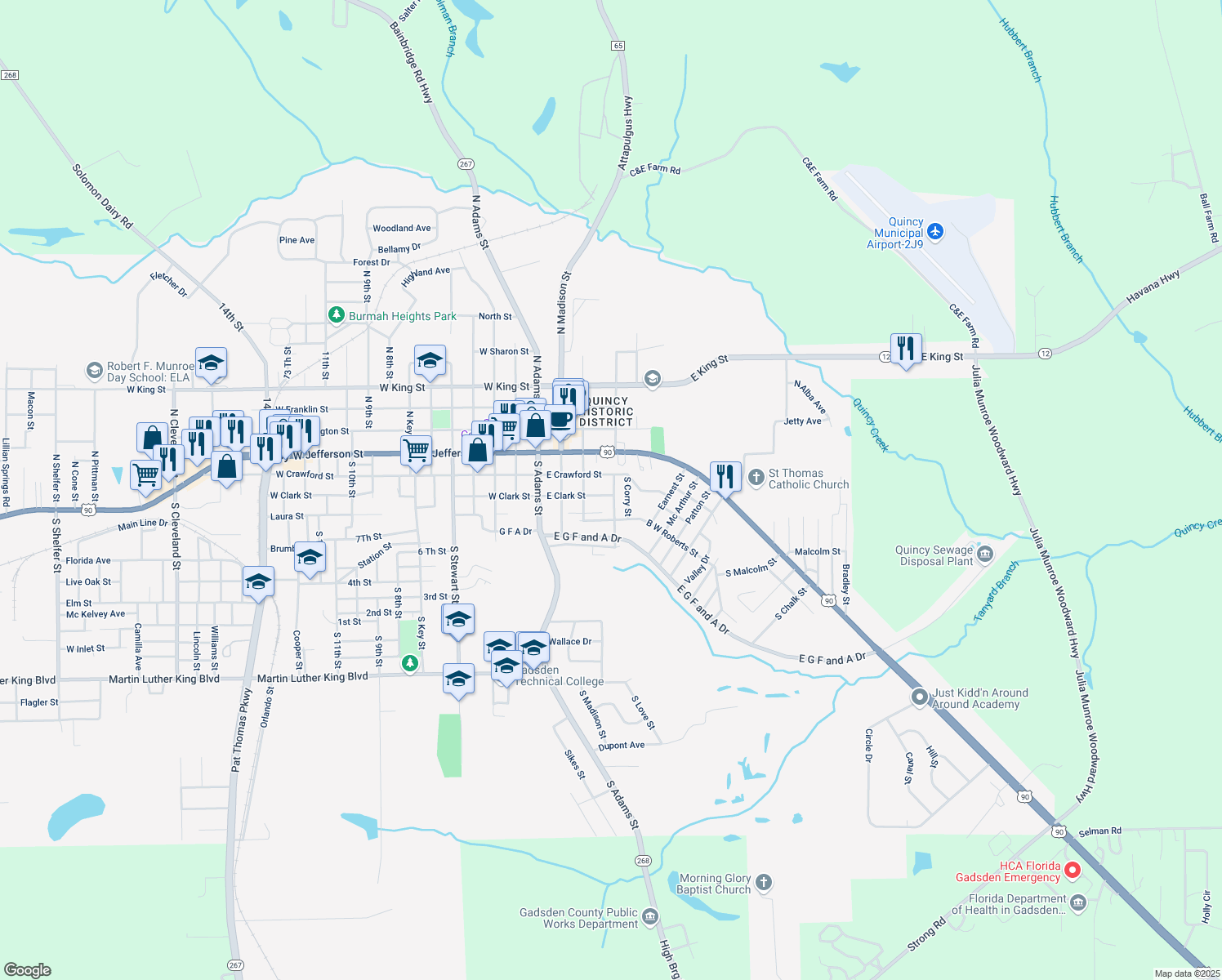 map of restaurants, bars, coffee shops, grocery stores, and more near 234 East Clark Street in Quincy