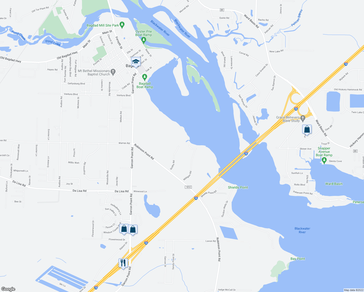 map of restaurants, bars, coffee shops, grocery stores, and more near 4299 Griffis Rd in Milton