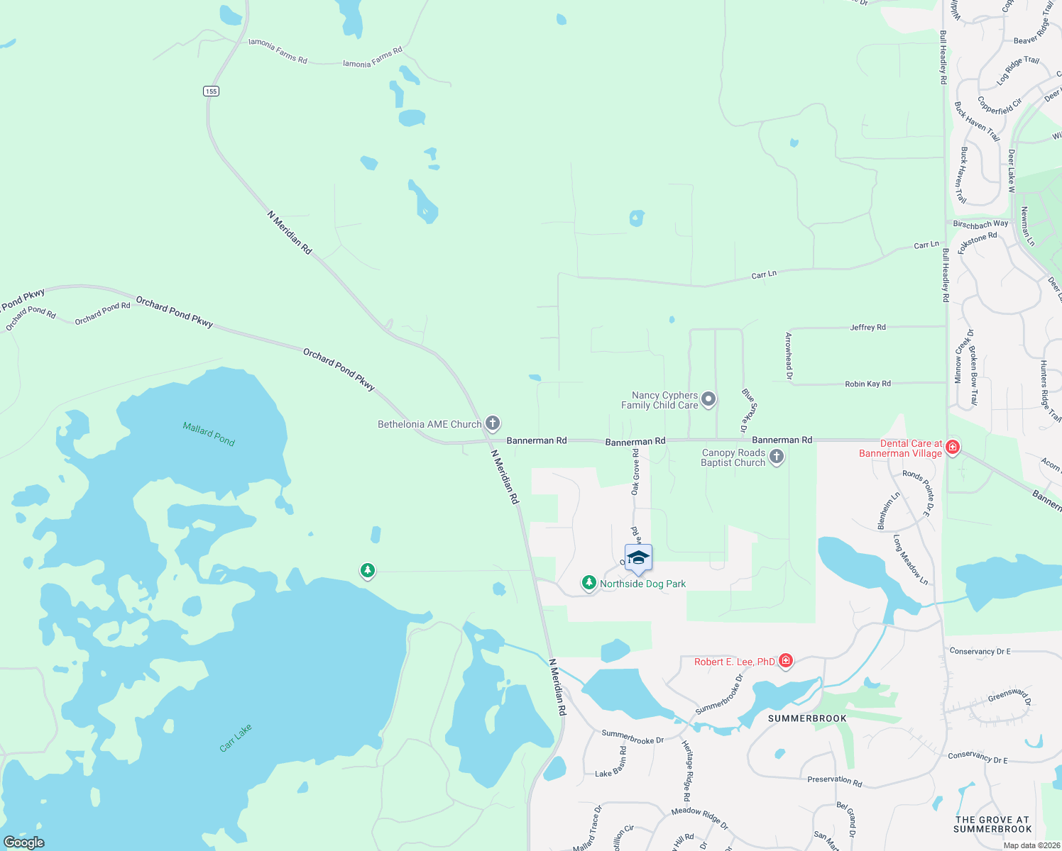map of restaurants, bars, coffee shops, grocery stores, and more near 8508 Bannerman Bluff Drive in Tallahassee