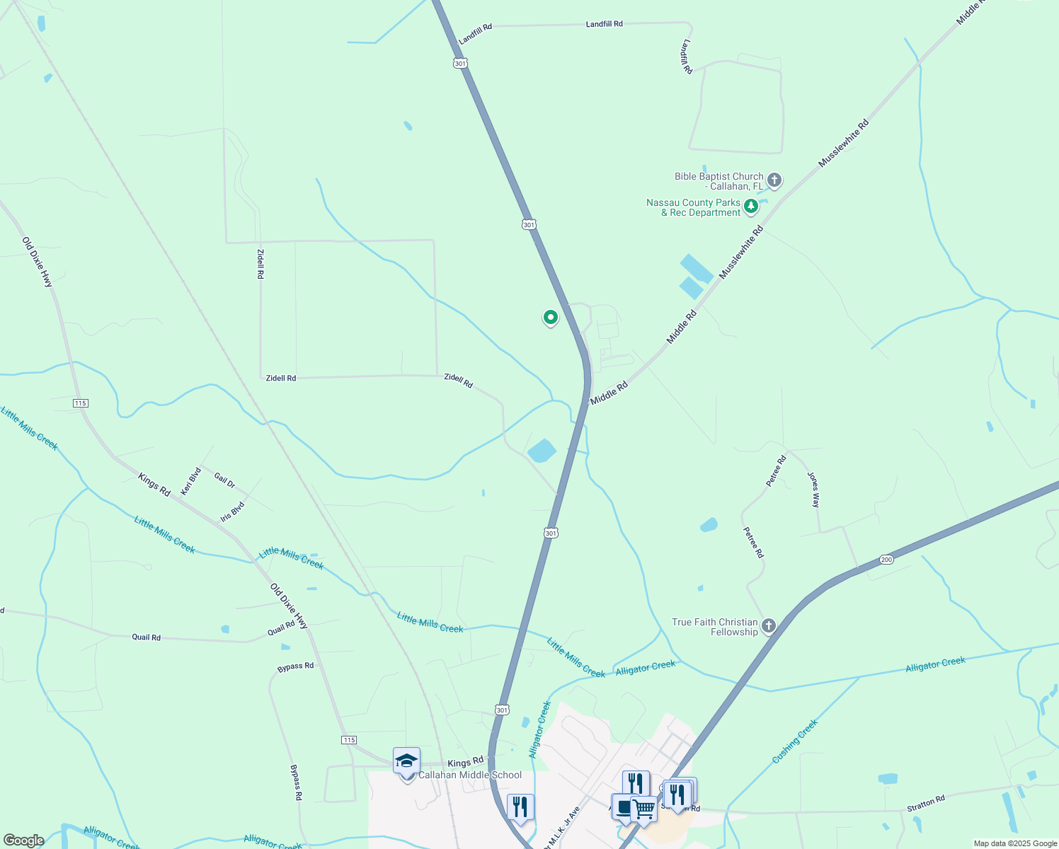 map of restaurants, bars, coffee shops, grocery stores, and more near 45673 Zidell Road in Callahan