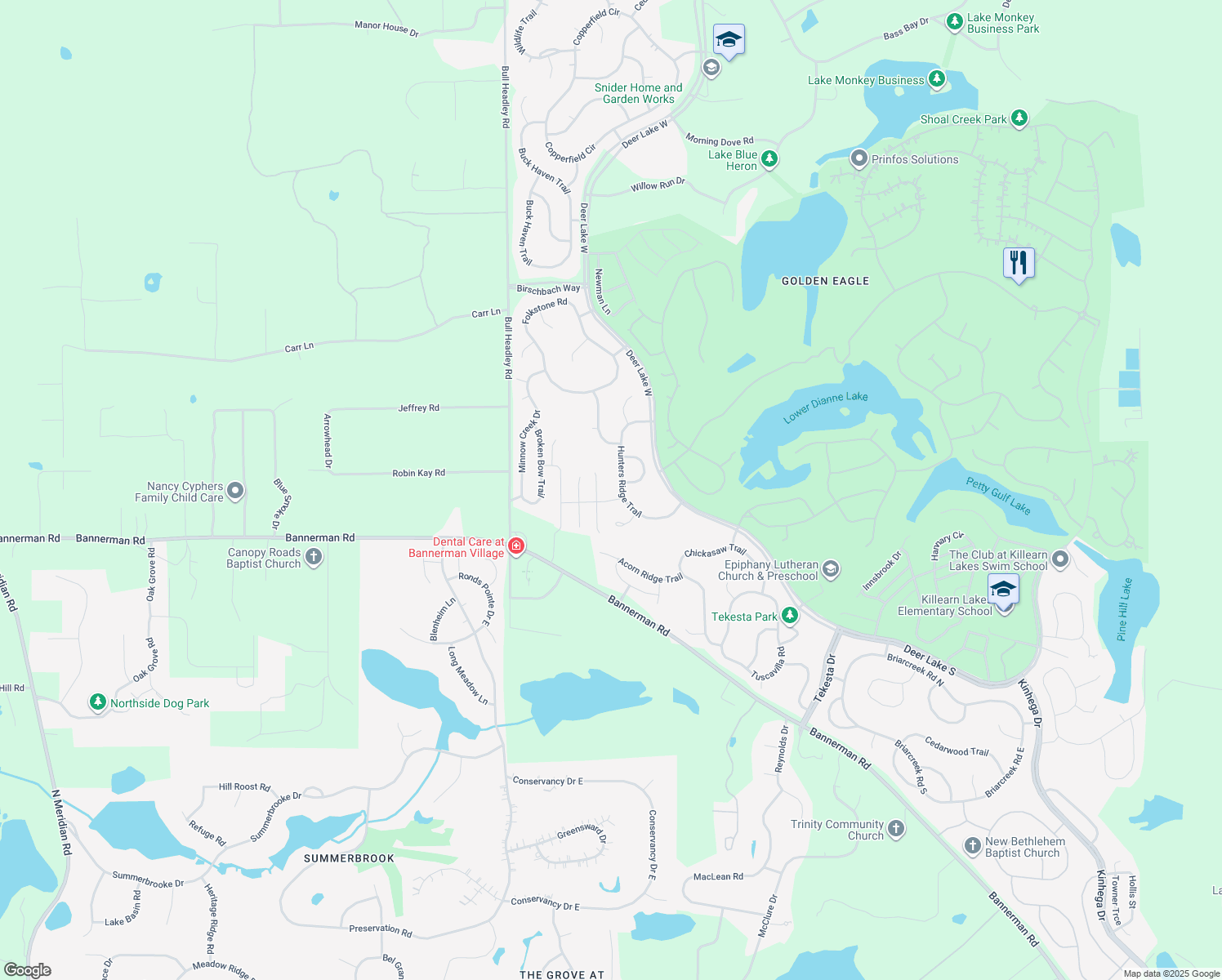 map of restaurants, bars, coffee shops, grocery stores, and more near 8279 Hunters Ridge Trail in Tallahassee