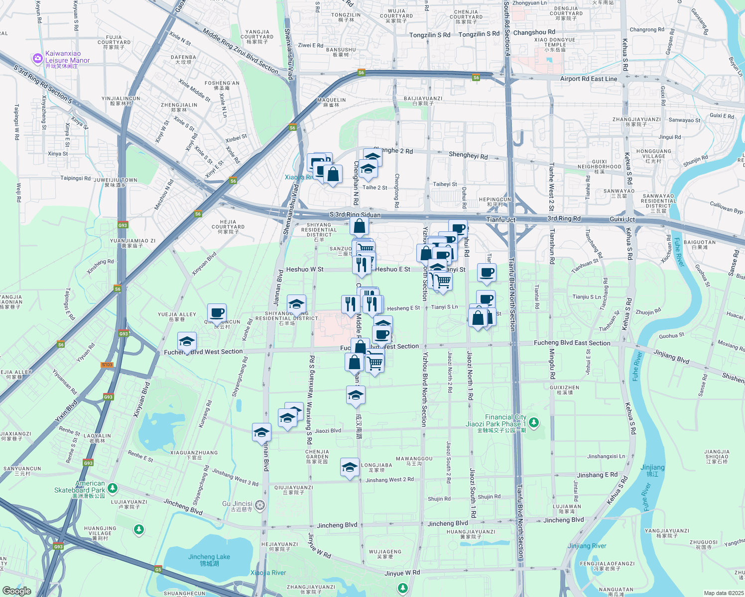 map of restaurants, bars, coffee shops, grocery stores, and more near Hui Jin Lu in Cheng Du Shi