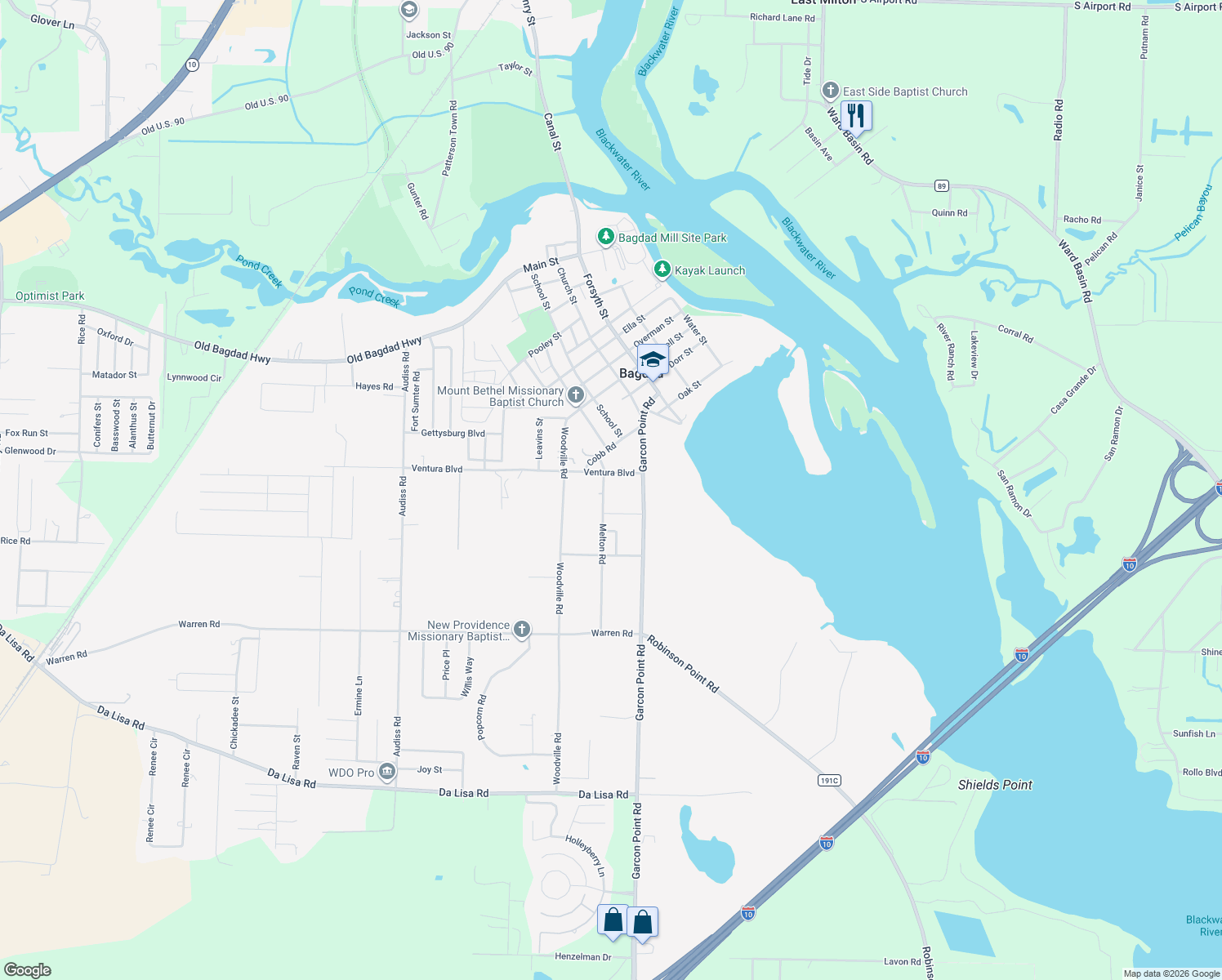map of restaurants, bars, coffee shops, grocery stores, and more near 4380 Melton Road in Milton
