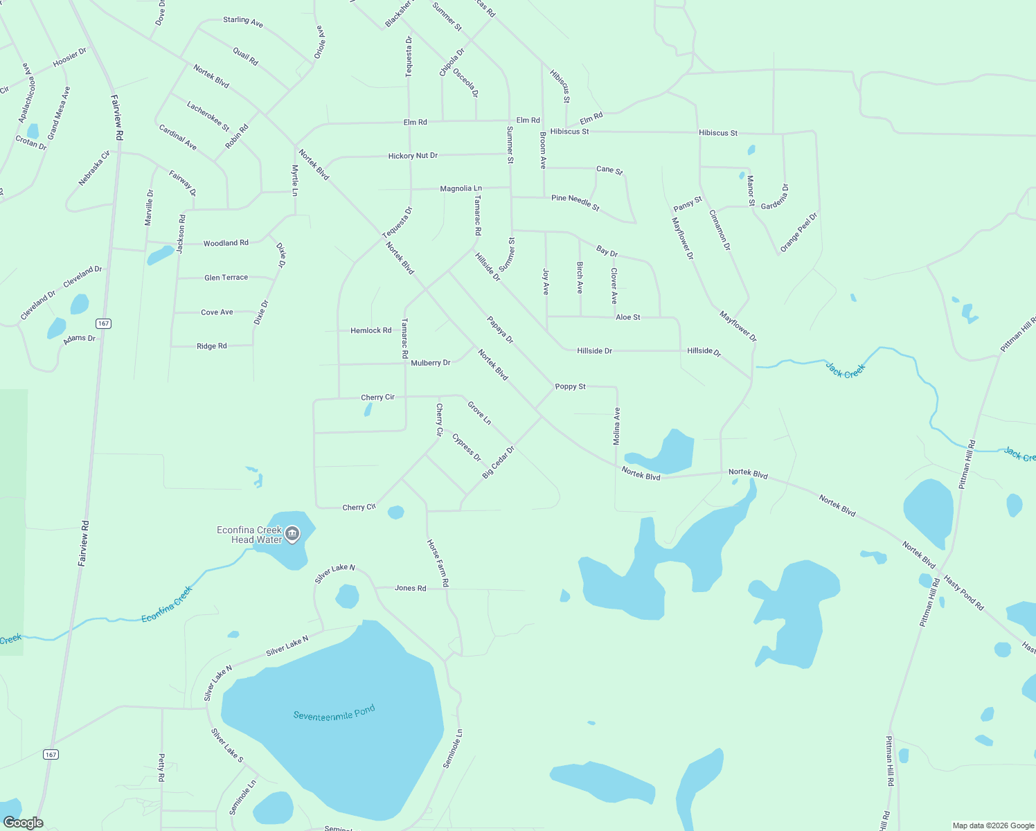 map of restaurants, bars, coffee shops, grocery stores, and more near 439 Big Cedar Drive in Marianna