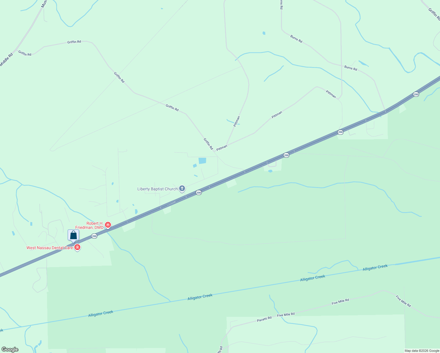 map of restaurants, bars, coffee shops, grocery stores, and more near 450849 Florida 200 in Callahan