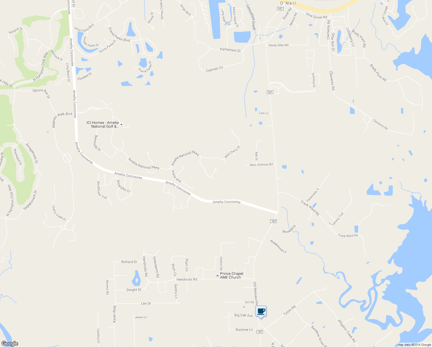 map of restaurants, bars, coffee shops, grocery stores, and more near 95056 Kestrel Court in Fernandina Beach