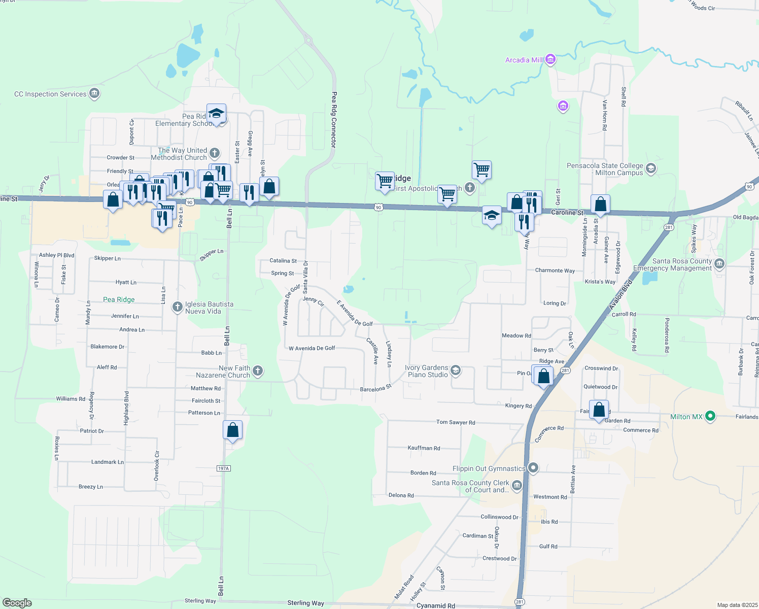 map of restaurants, bars, coffee shops, grocery stores, and more near 5406 Hollow Oak Lane in Milton