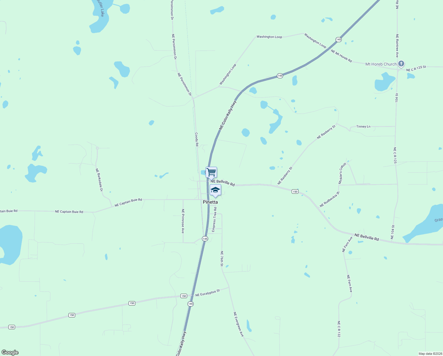map of restaurants, bars, coffee shops, grocery stores, and more near 221 Northeast Bellville Road in Pinetta