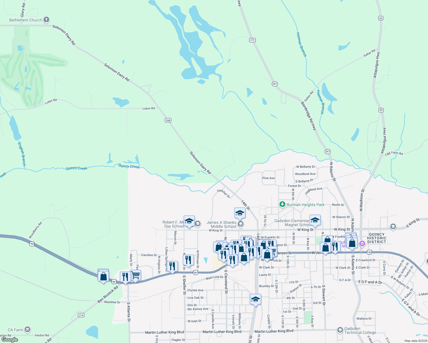 map of restaurants, bars, coffee shops, grocery stores, and more near 84 Solomon Dairy Road in Quincy