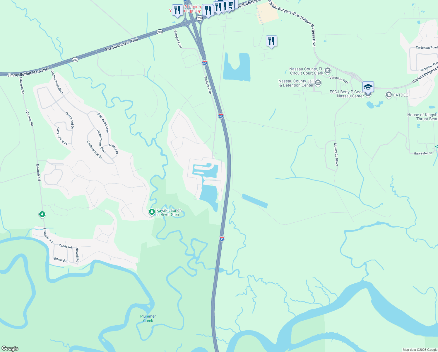 map of restaurants, bars, coffee shops, grocery stores, and more near 75626 Johnson Lake Drive in Yulee