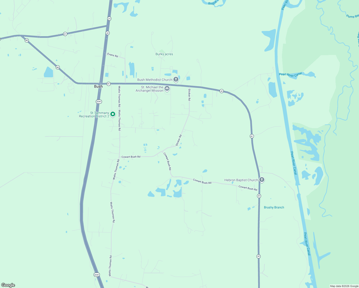map of restaurants, bars, coffee shops, grocery stores, and more near 80314 Sticker Road in Bush