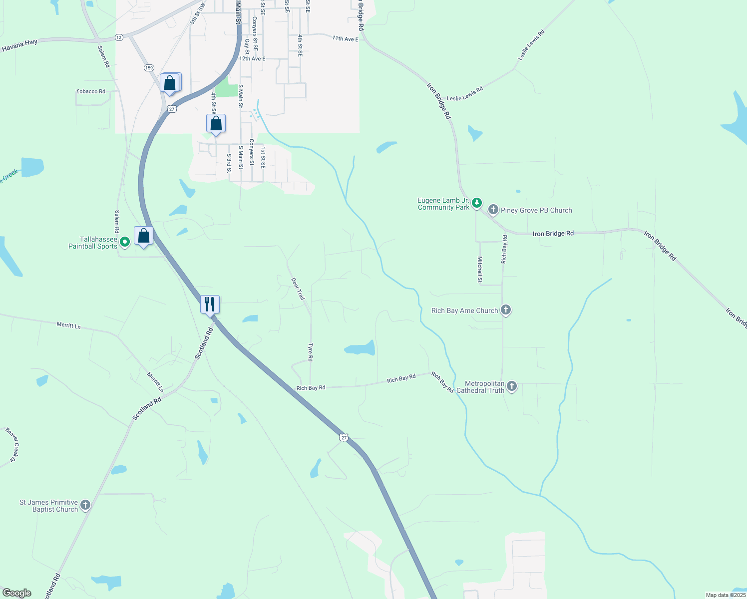 map of restaurants, bars, coffee shops, grocery stores, and more near 317 Pond Court in Havana