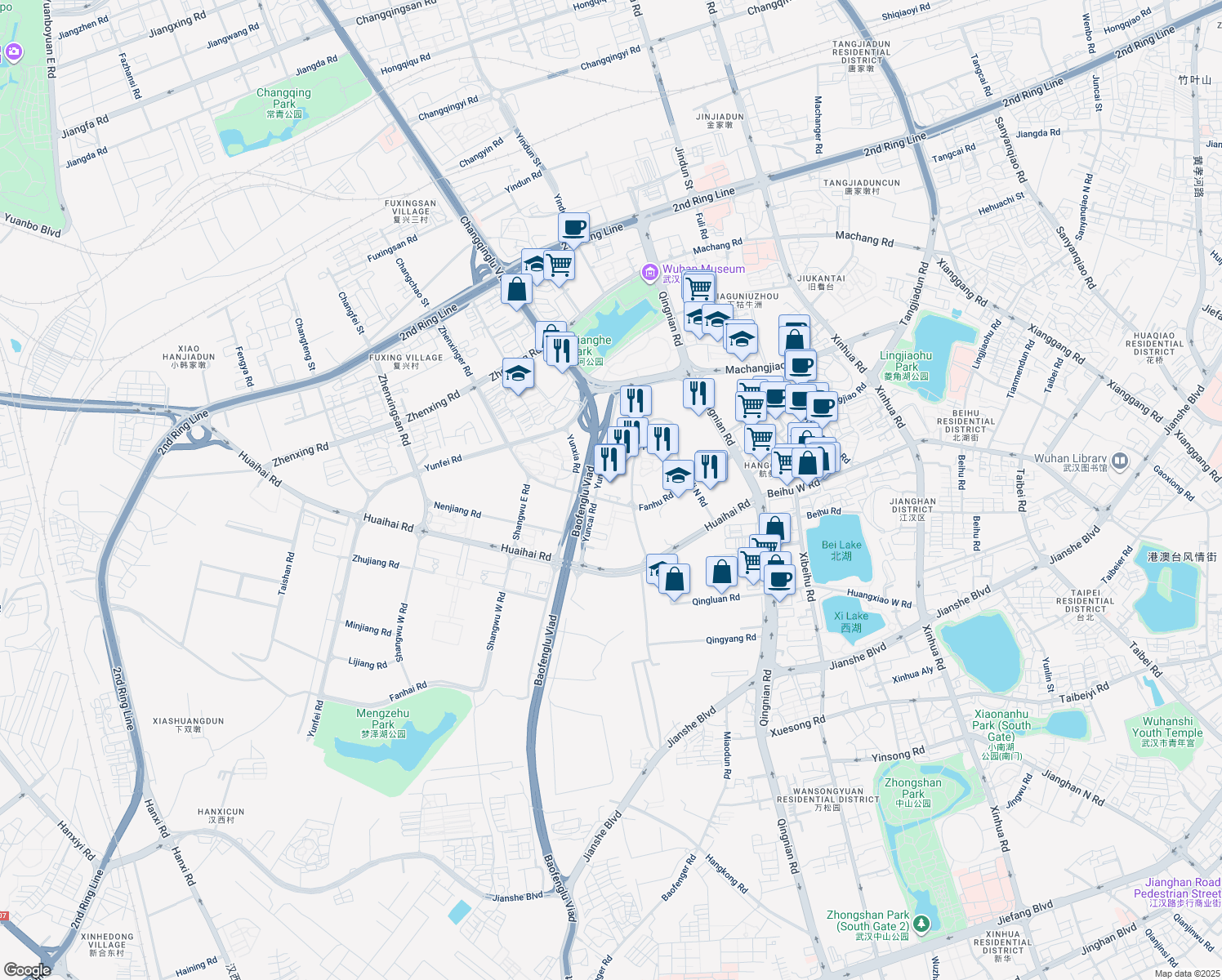 map of restaurants, bars, coffee shops, grocery stores, and more near in Wu Han Shi
