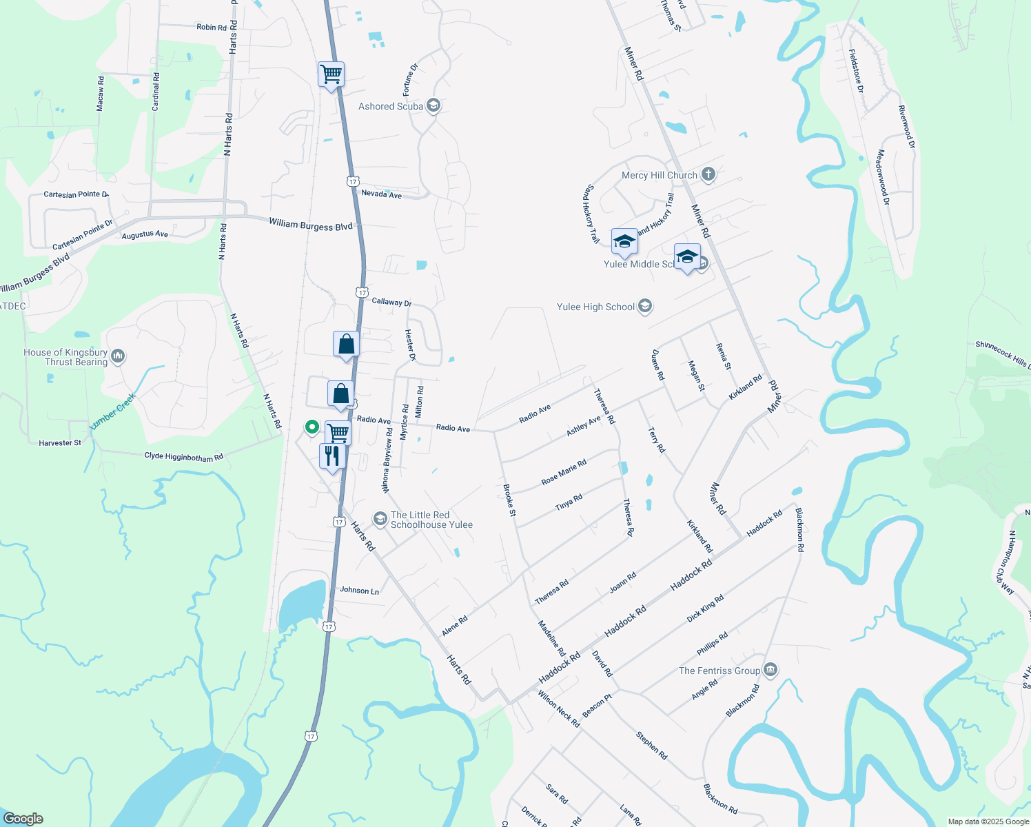 map of restaurants, bars, coffee shops, grocery stores, and more near 85485 Radio Avenue in Yulee