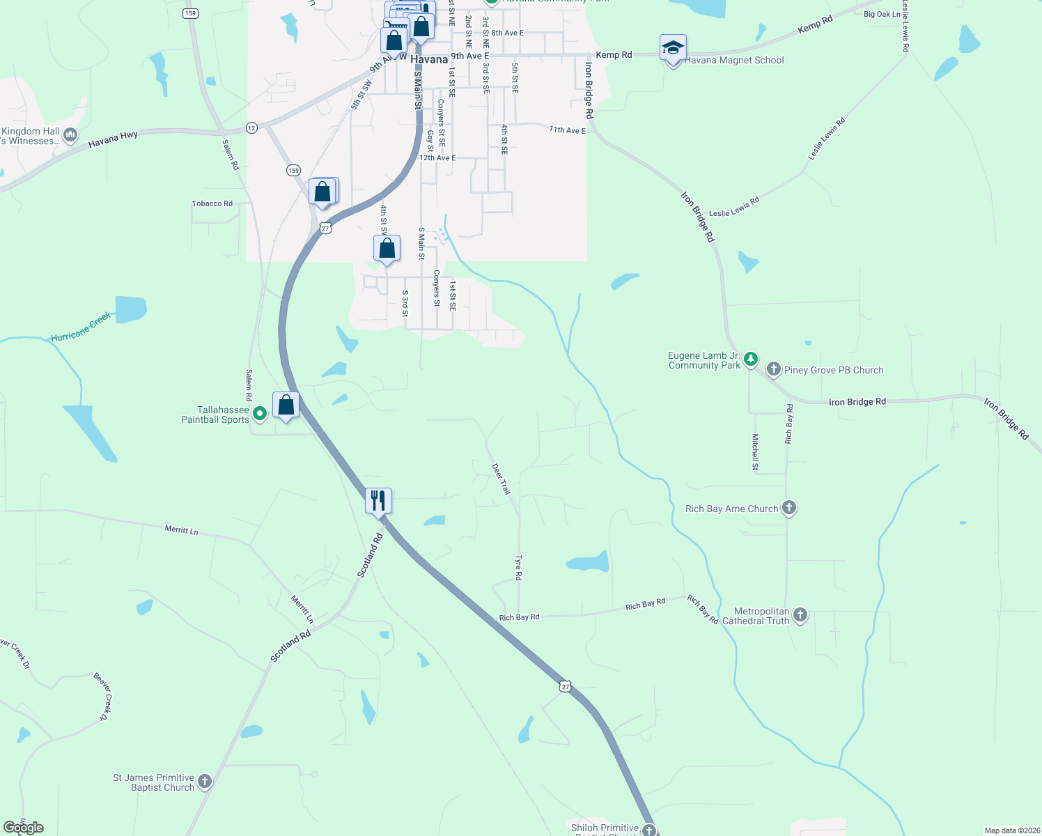 map of restaurants, bars, coffee shops, grocery stores, and more near 777 Tyre Rd in Havana