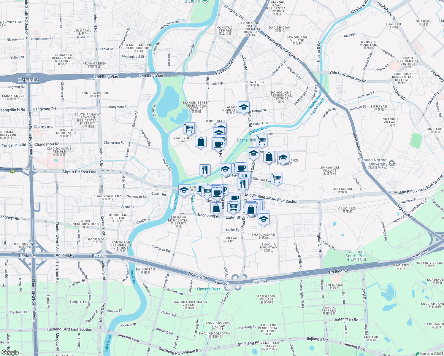 map of restaurants, bars, coffee shops, grocery stores, and more near Liu Li Lu in Cheng Du Shi