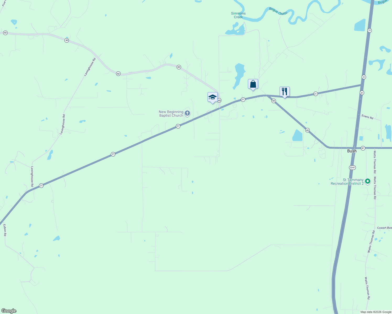 map of restaurants, bars, coffee shops, grocery stores, and more near 81100 Daisy Drive in Bush