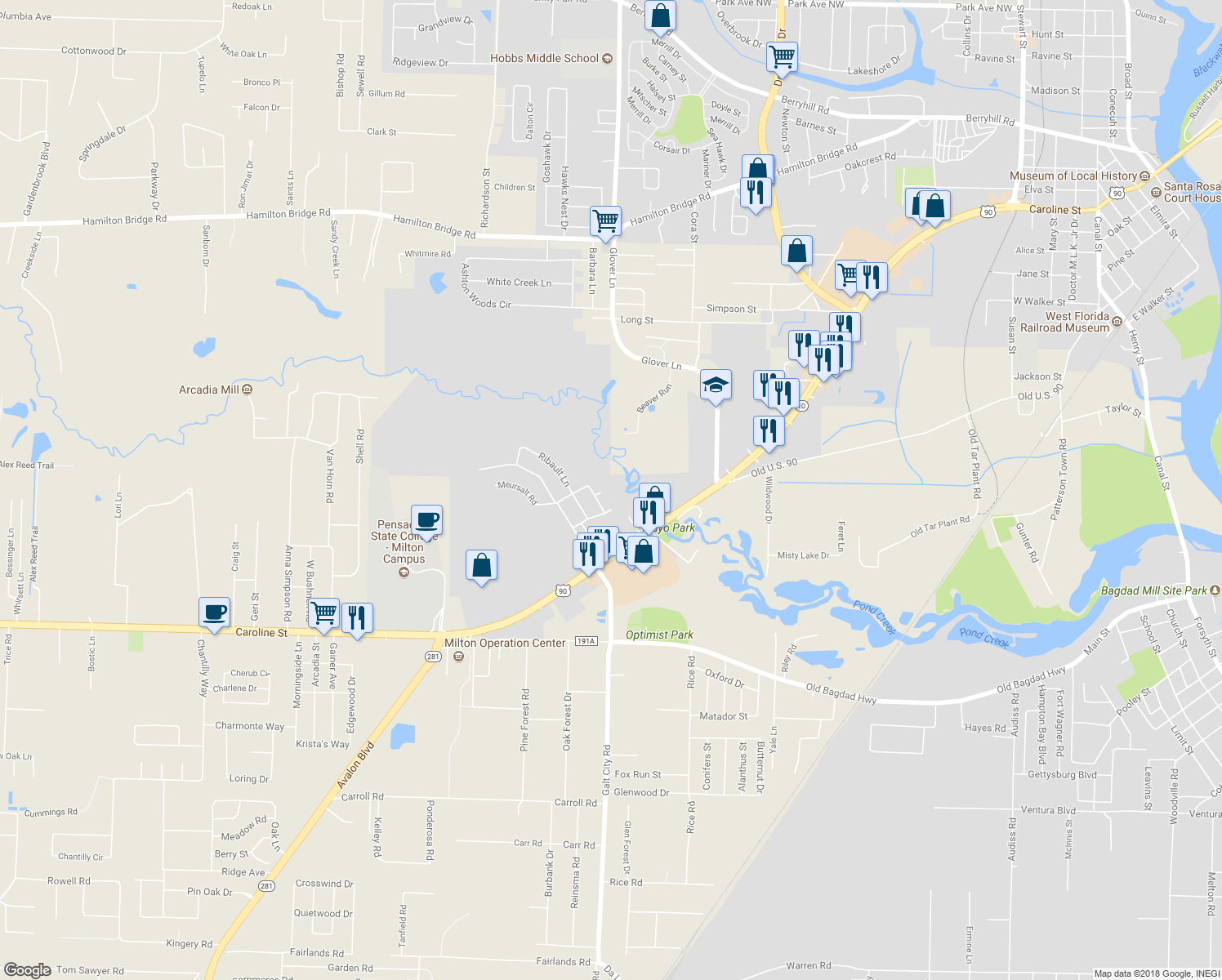 map of restaurants, bars, coffee shops, grocery stores, and more near 6205 Pomeral Summit Street in Milton