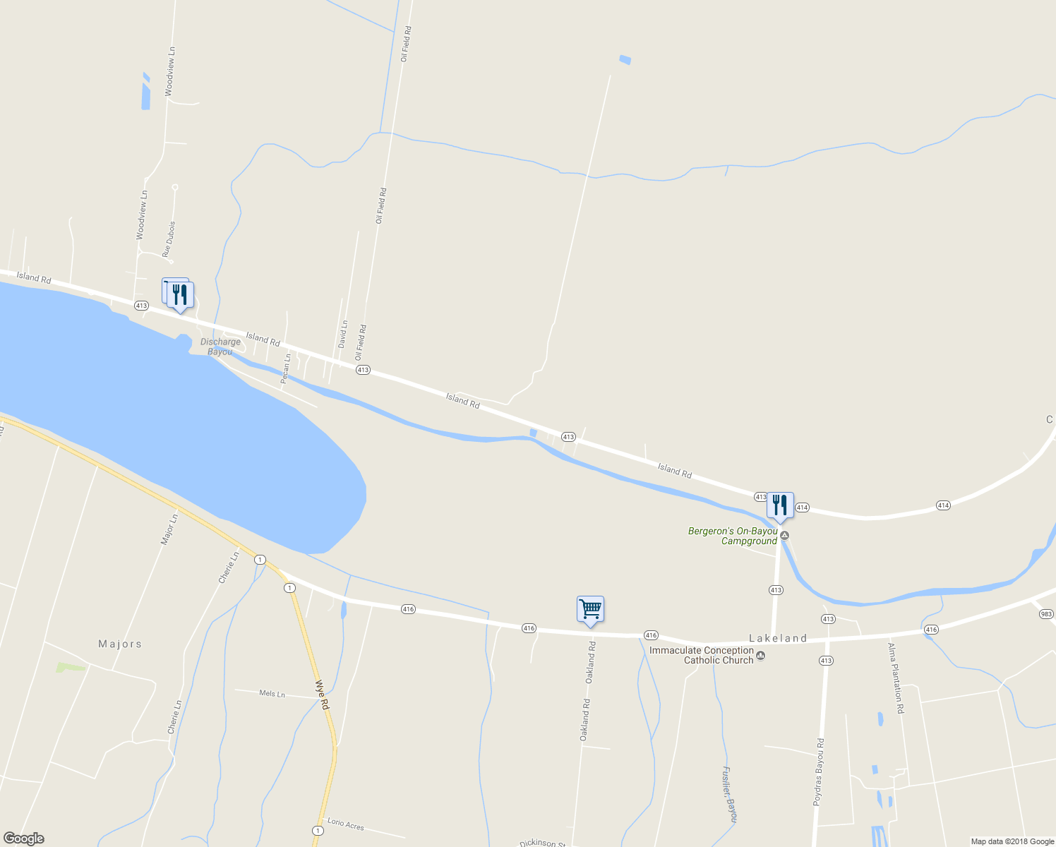 map of restaurants, bars, coffee shops, grocery stores, and more near 5741 Island Road in Jarreau