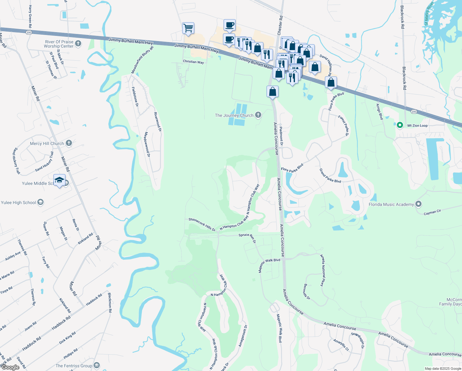 map of restaurants, bars, coffee shops, grocery stores, and more near 86054 Eastport Drive in Fernandina Beach