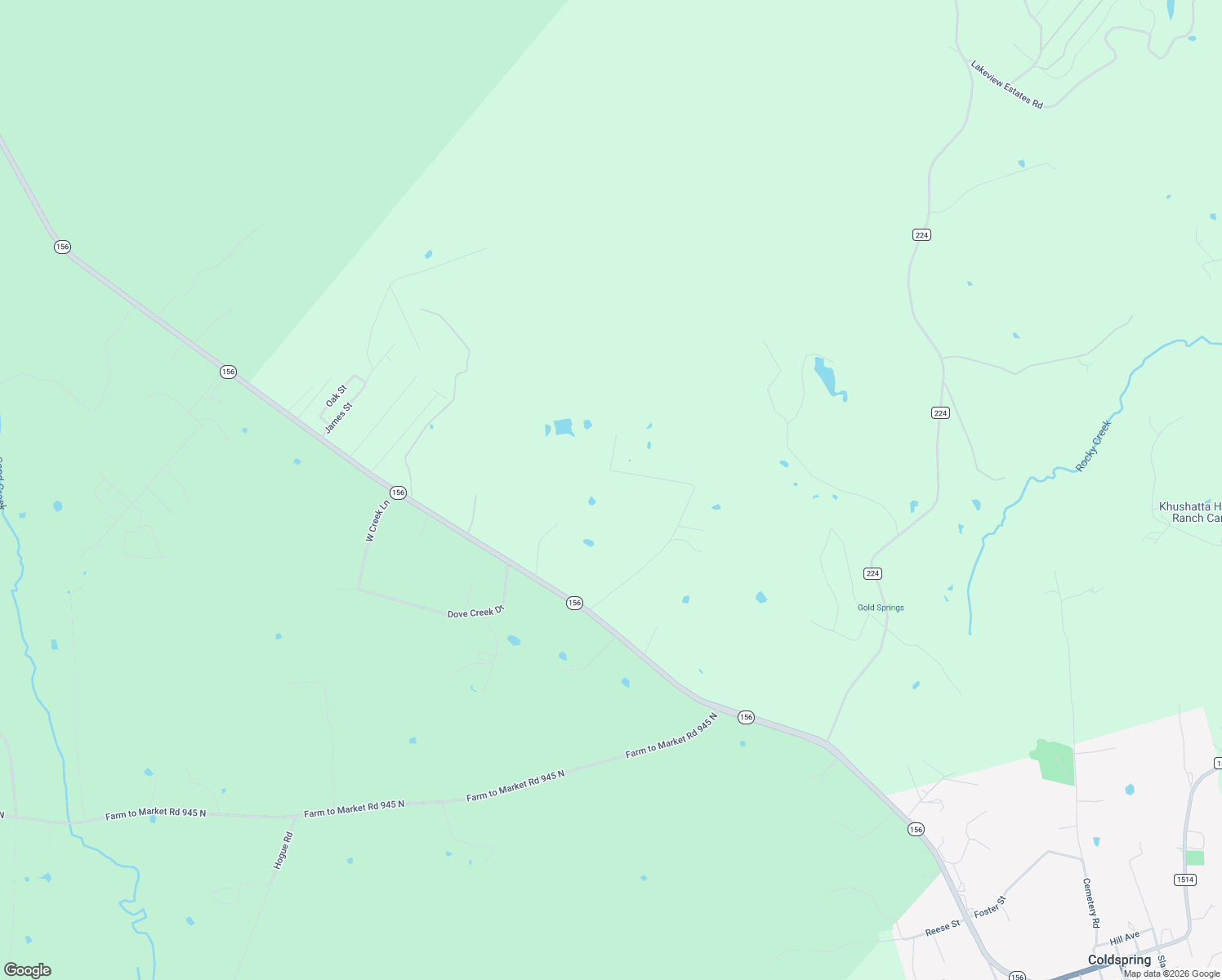 map of restaurants, bars, coffee shops, grocery stores, and more near Padgett Road in Coldspring