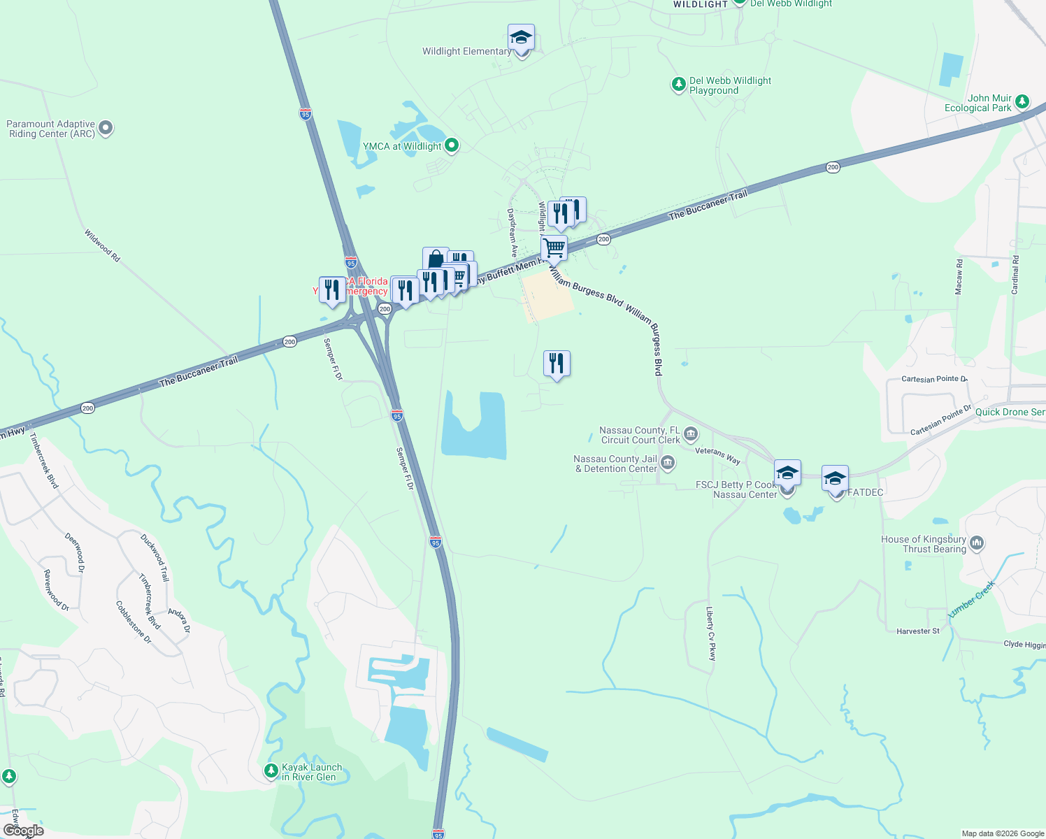 map of restaurants, bars, coffee shops, grocery stores, and more near 191 Harper Chapel Road in Yulee