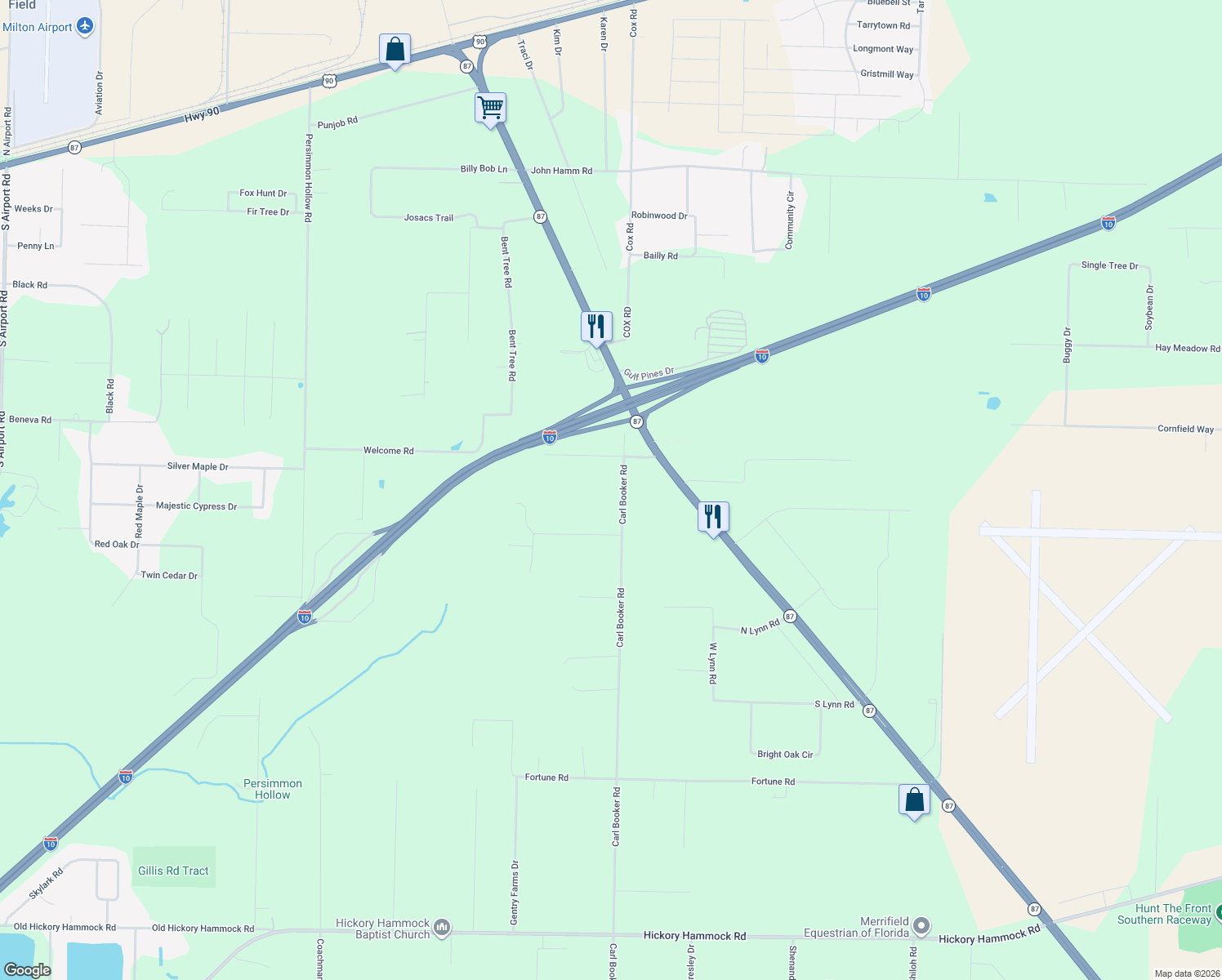 map of restaurants, bars, coffee shops, grocery stores, and more near 4975 Carl Booker Road in Milton