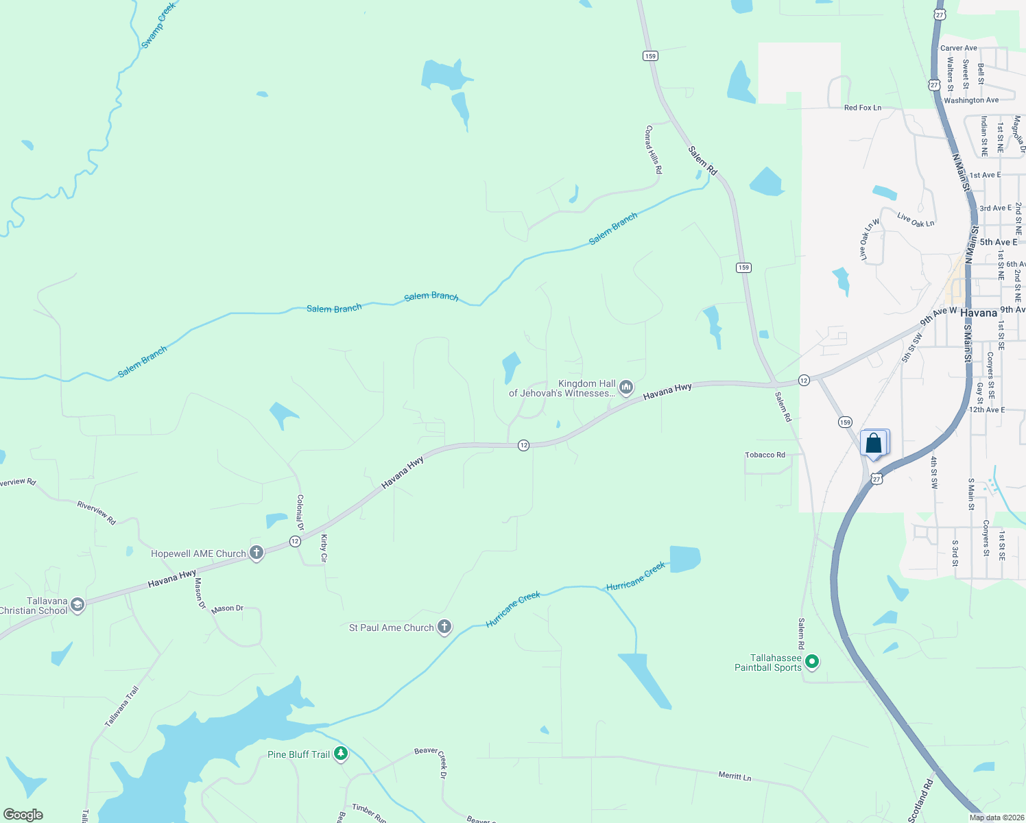 map of restaurants, bars, coffee shops, grocery stores, and more near 111 Hidden Lake Road in Havana