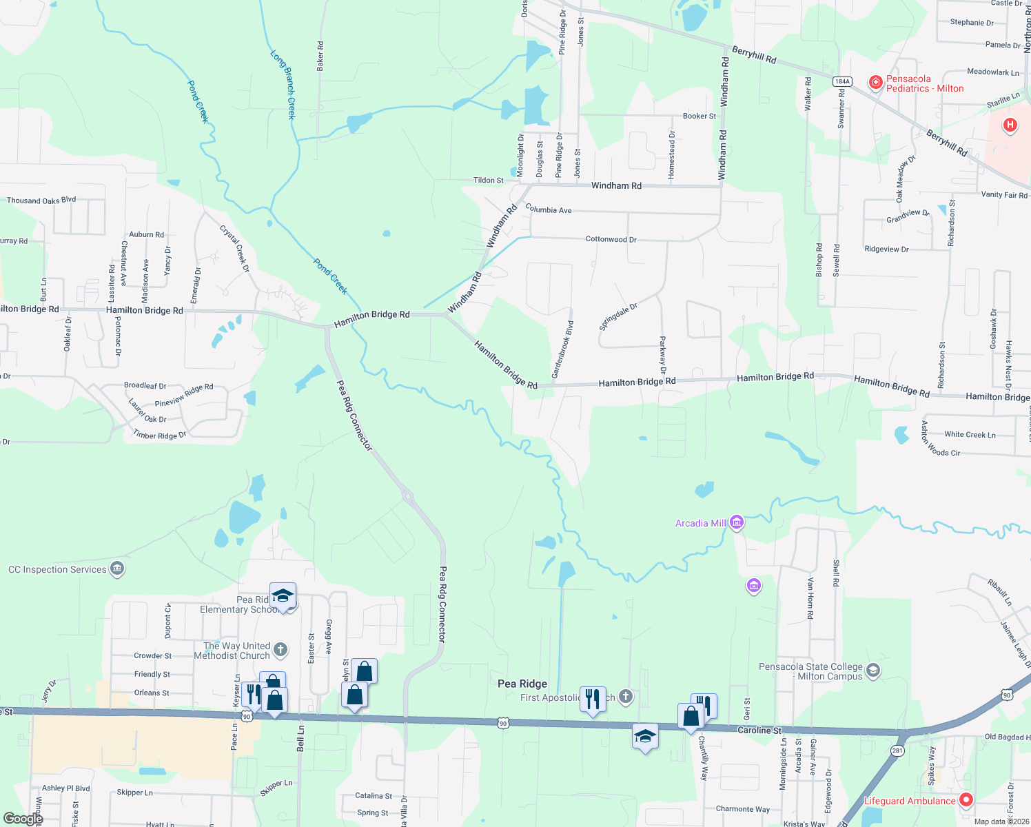 map of restaurants, bars, coffee shops, grocery stores, and more near 5046 Jeffery Road in Milton