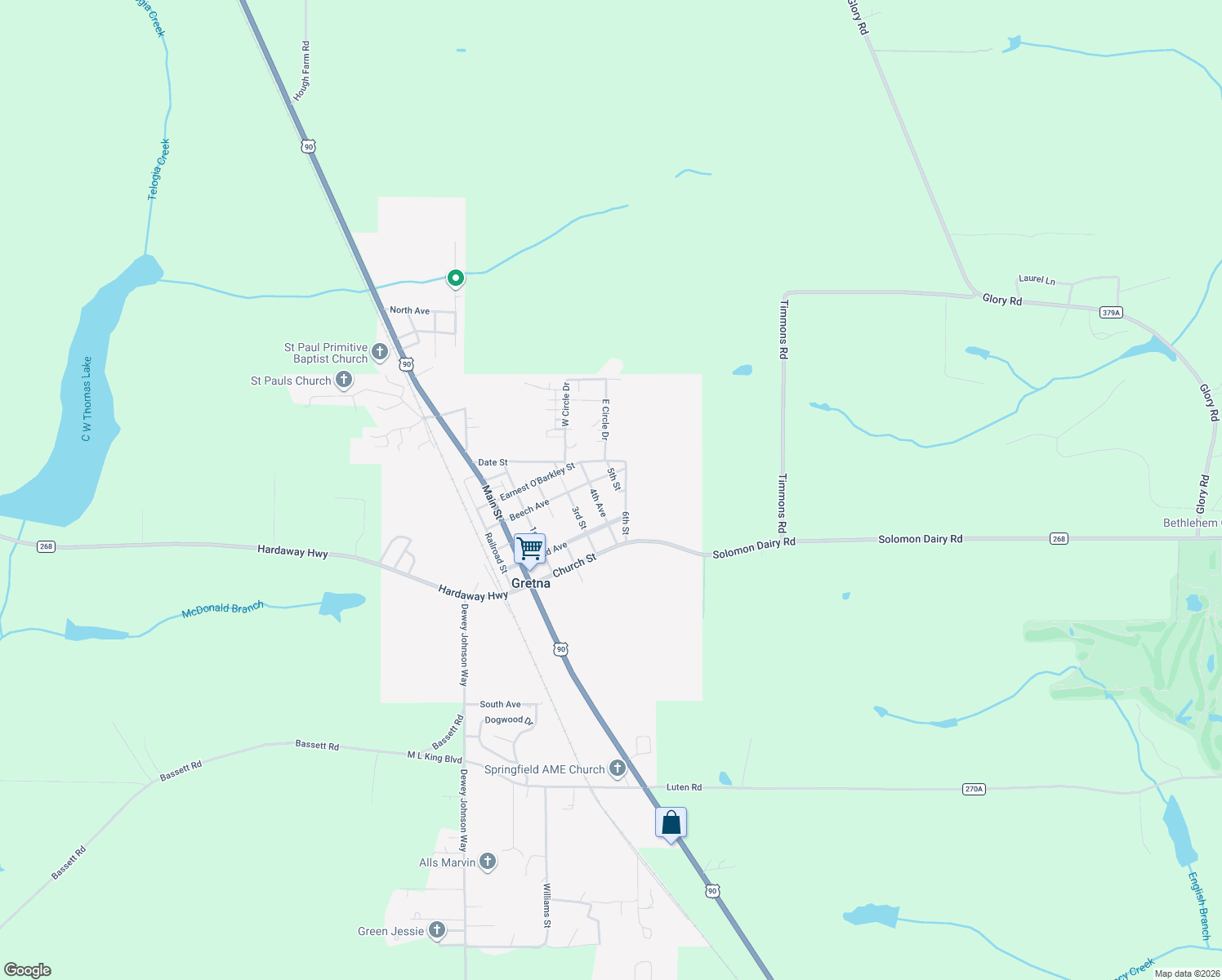 map of restaurants, bars, coffee shops, grocery stores, and more near 35 5th Street in Gretna