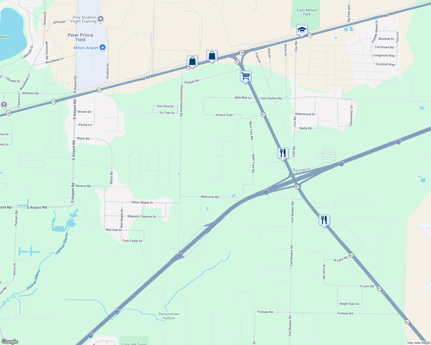 map of restaurants, bars, coffee shops, grocery stores, and more near 5073 Pine Berry Road in Milton