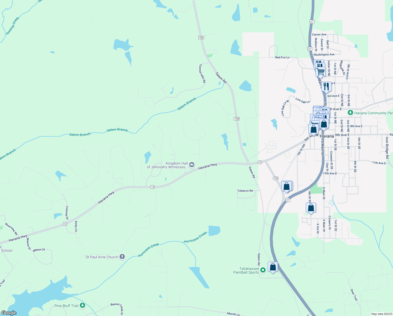 map of restaurants, bars, coffee shops, grocery stores, and more near 29 Sugarmill Court in Havana