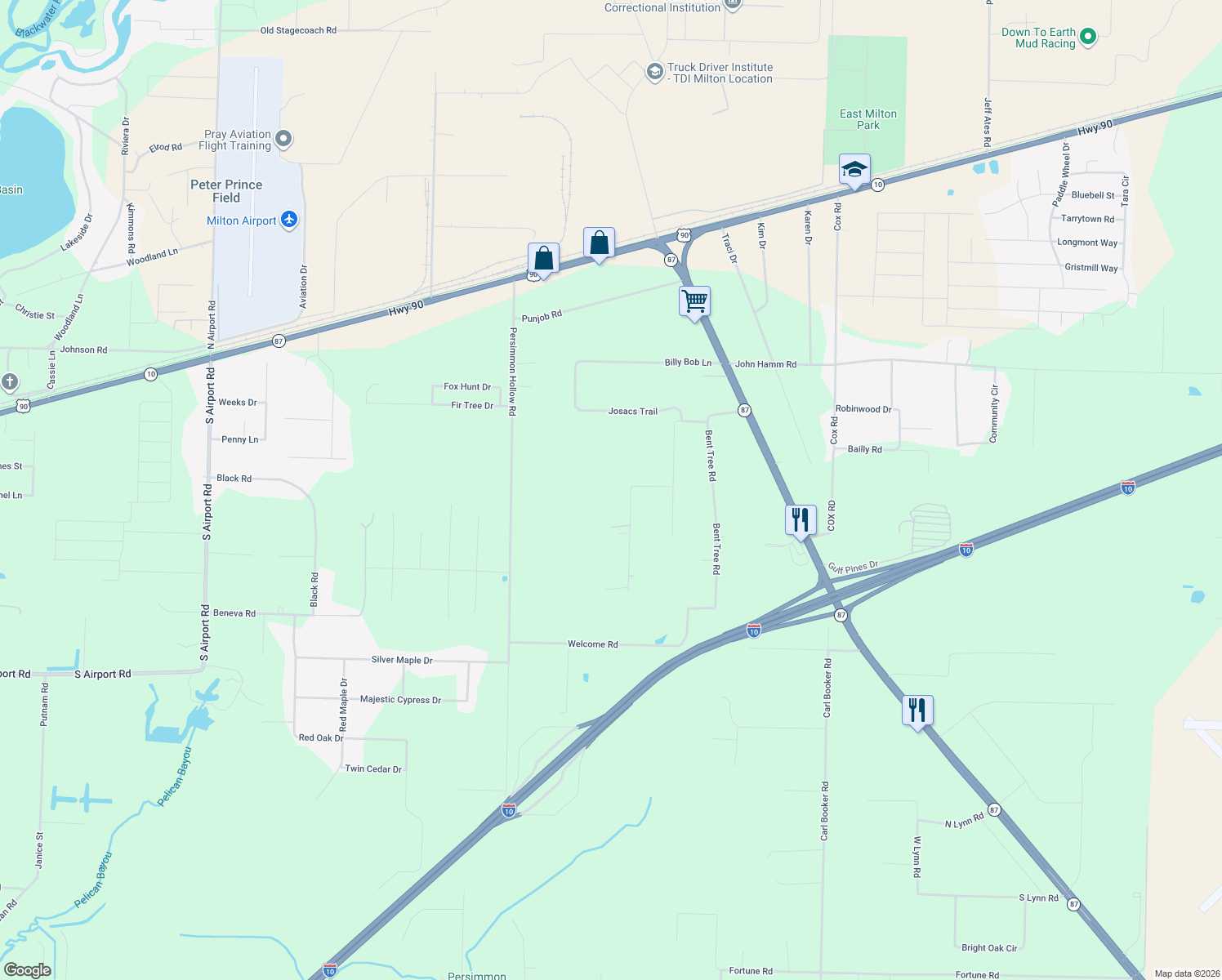 map of restaurants, bars, coffee shops, grocery stores, and more near 5199 Pine Berry Road in Milton