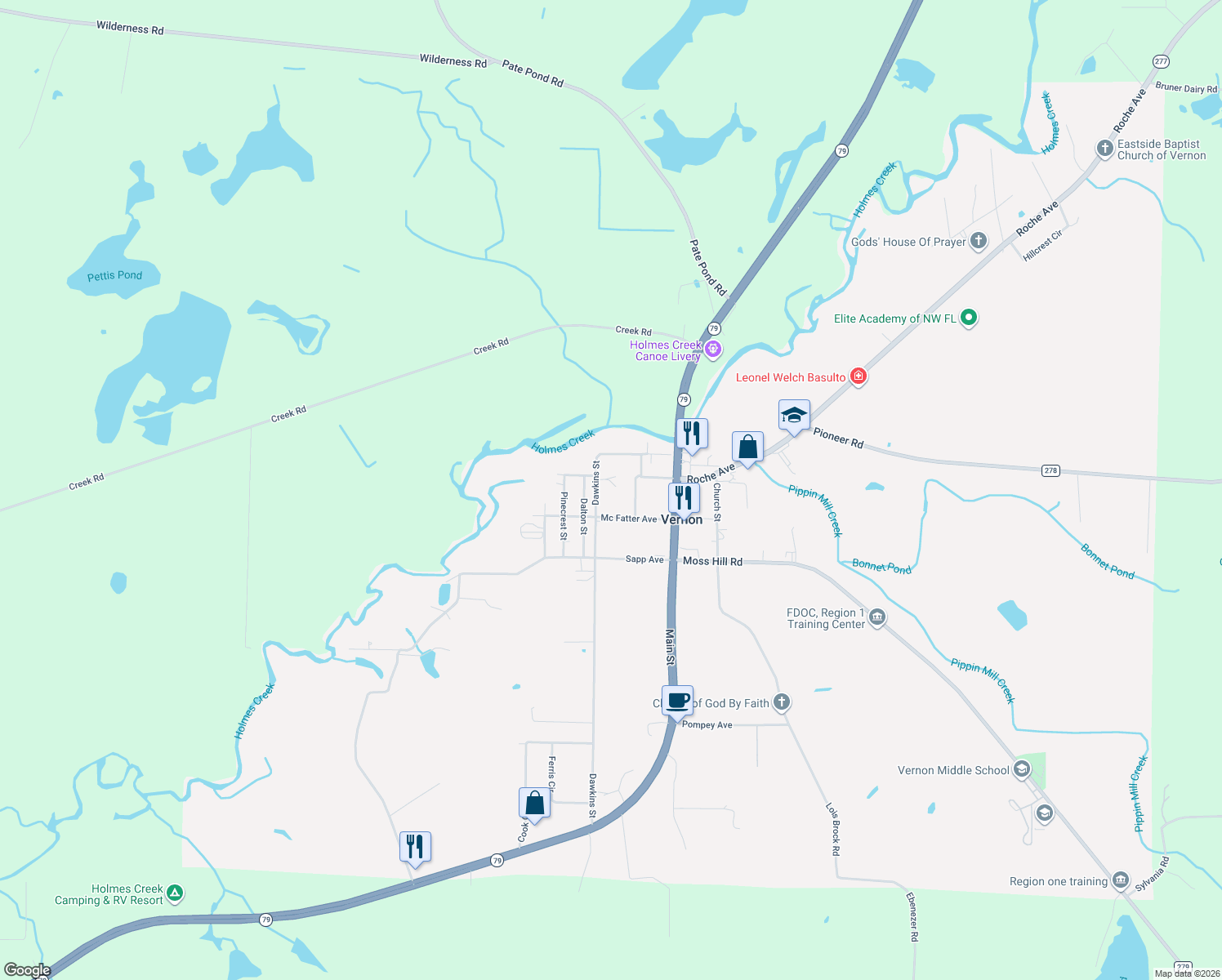 map of restaurants, bars, coffee shops, grocery stores, and more near 2819 Yellow Jacket Drive in Vernon