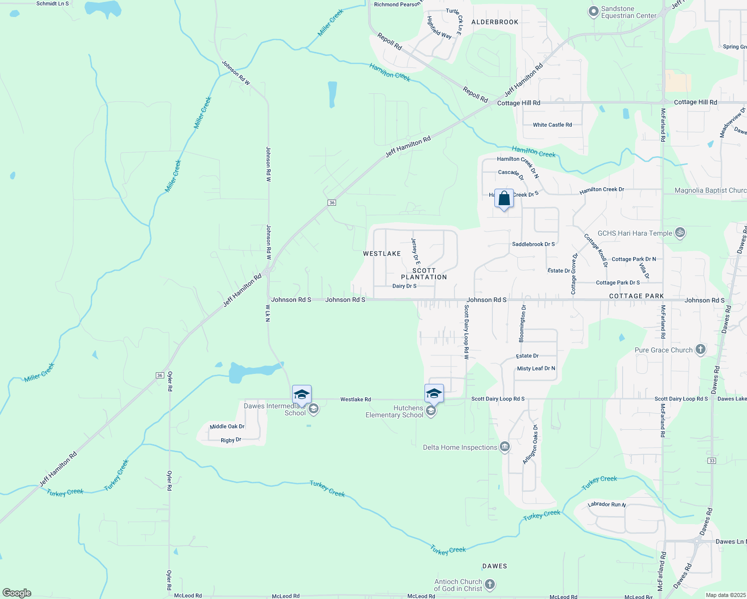 map of restaurants, bars, coffee shops, grocery stores, and more near 9722 Johnson Rd S in Mobile